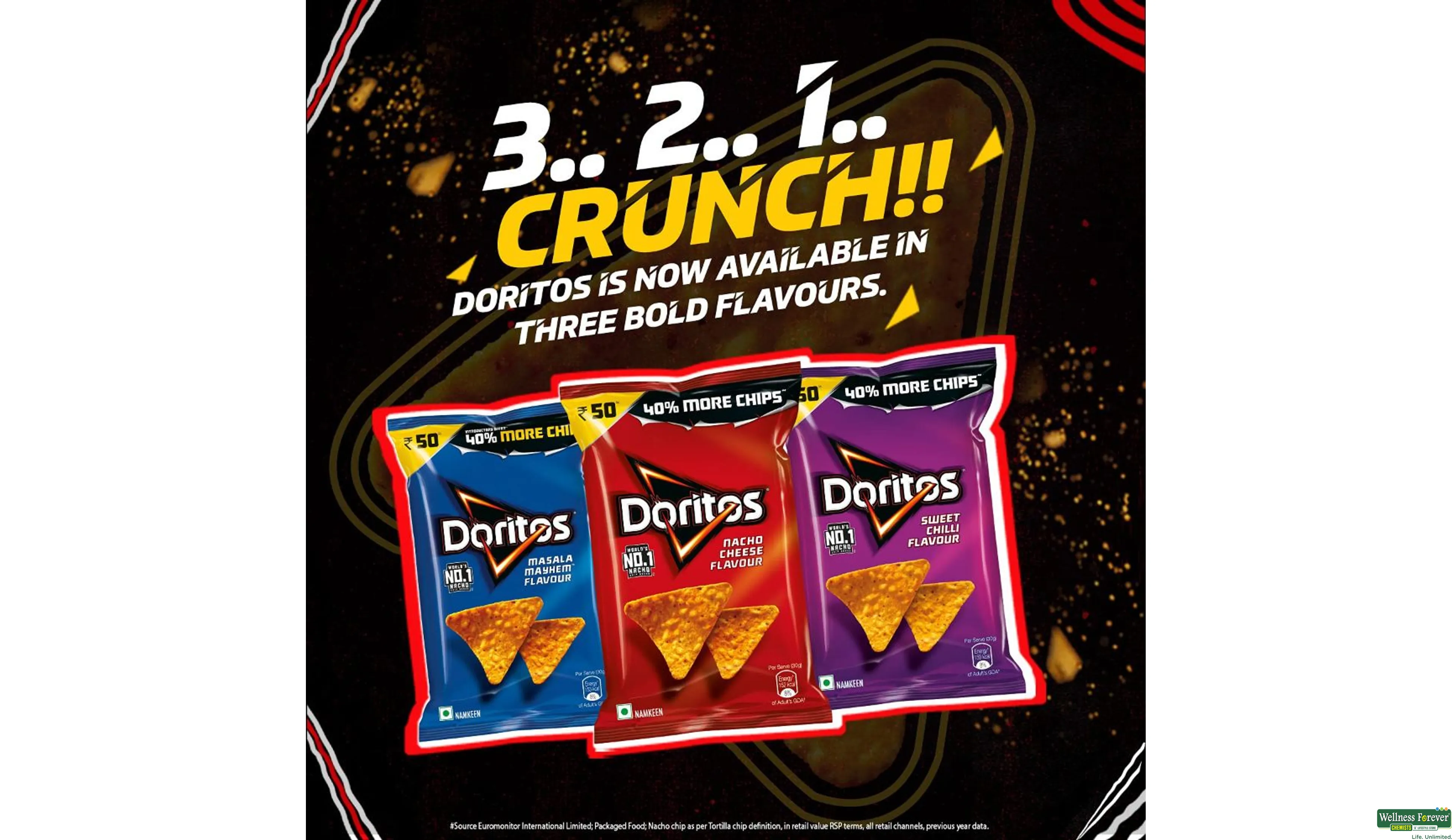 DORITOS CHIPS NACHO CHEESE 60GM- 3, 60GM, 