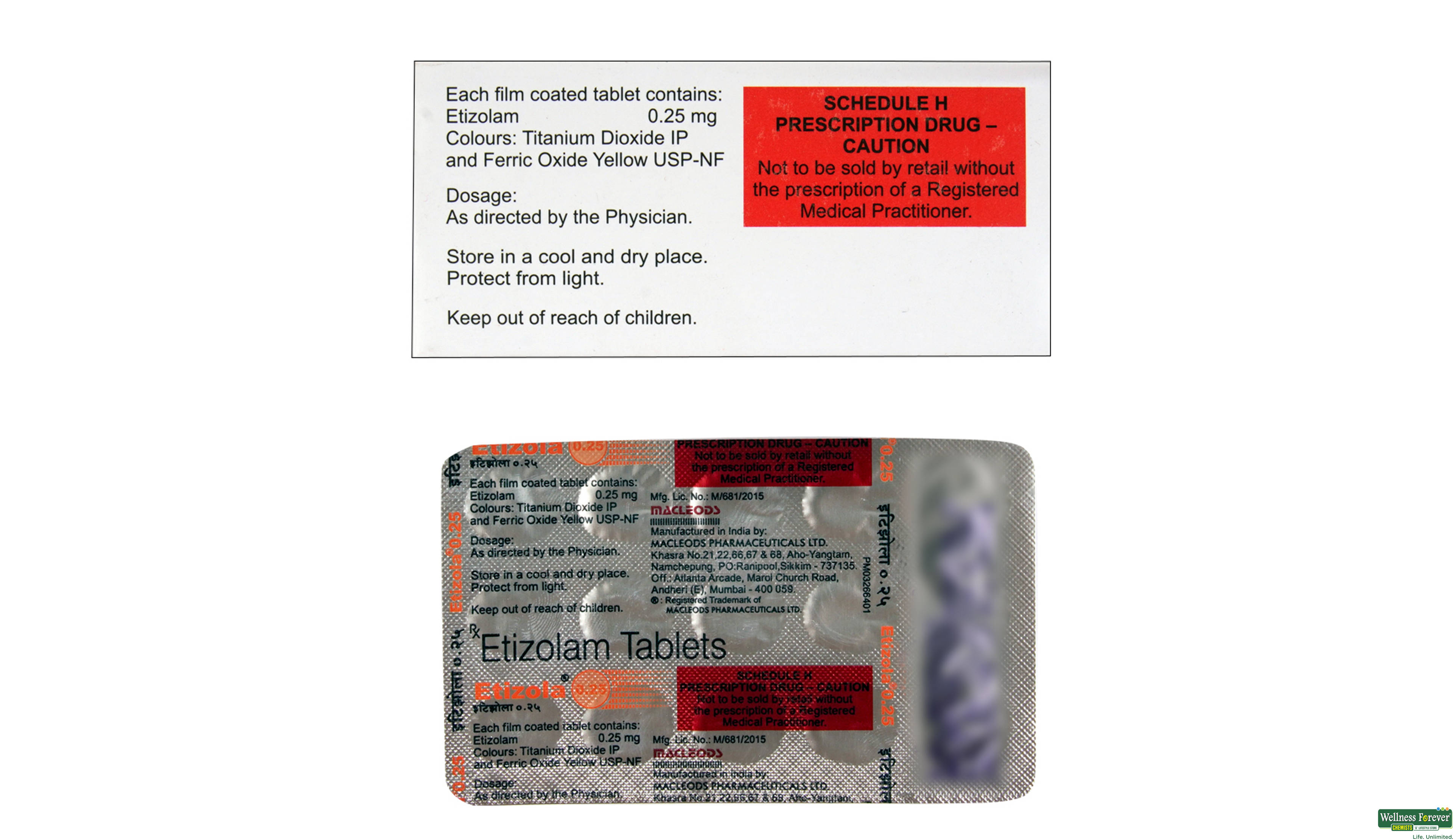 ETIZOLA 0.25MG 15TAB- 2, 15TAB, 