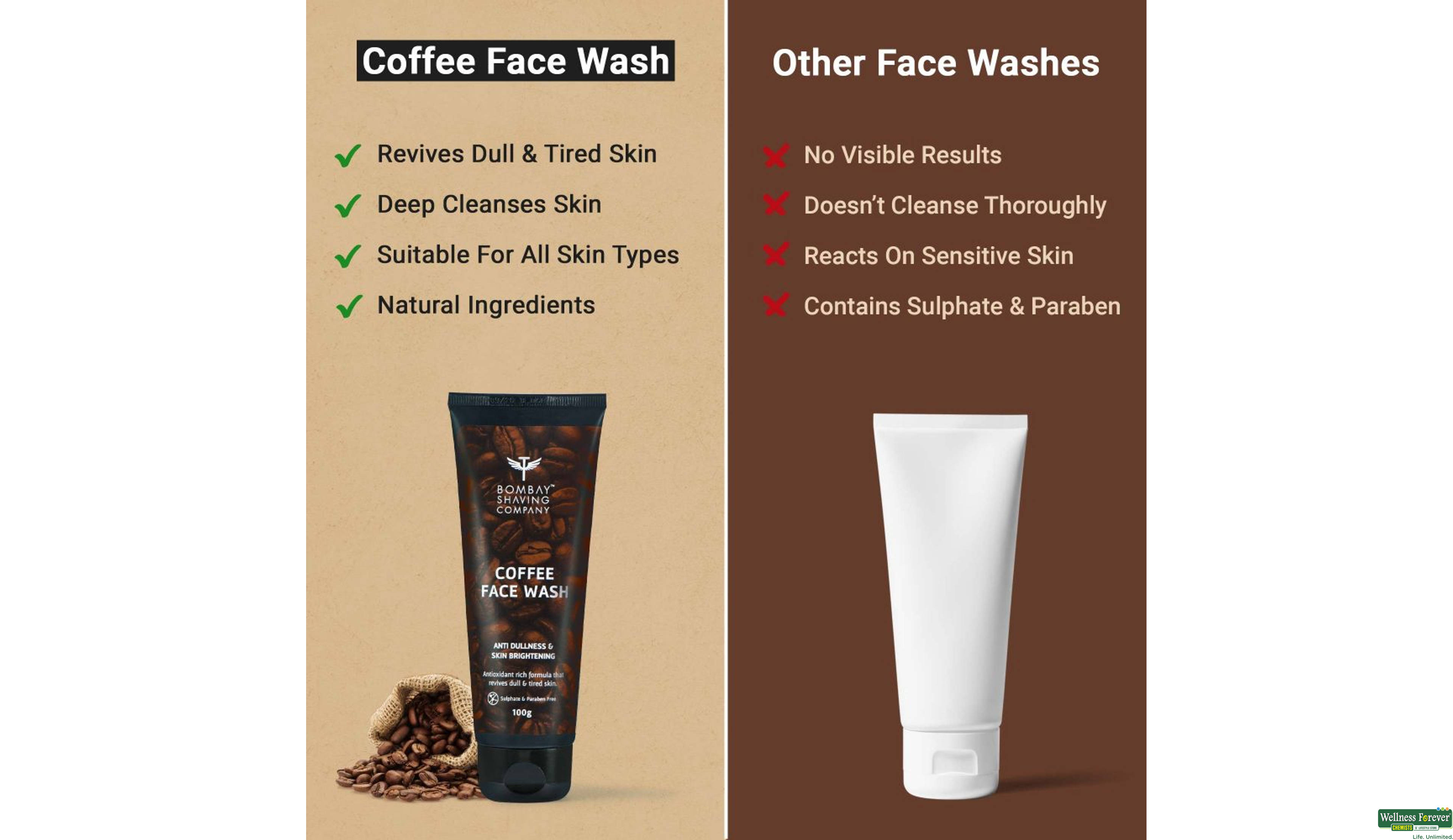 BOMBAY SHAVING F/WASH COFFEE 100GM- 7, 100GM, 