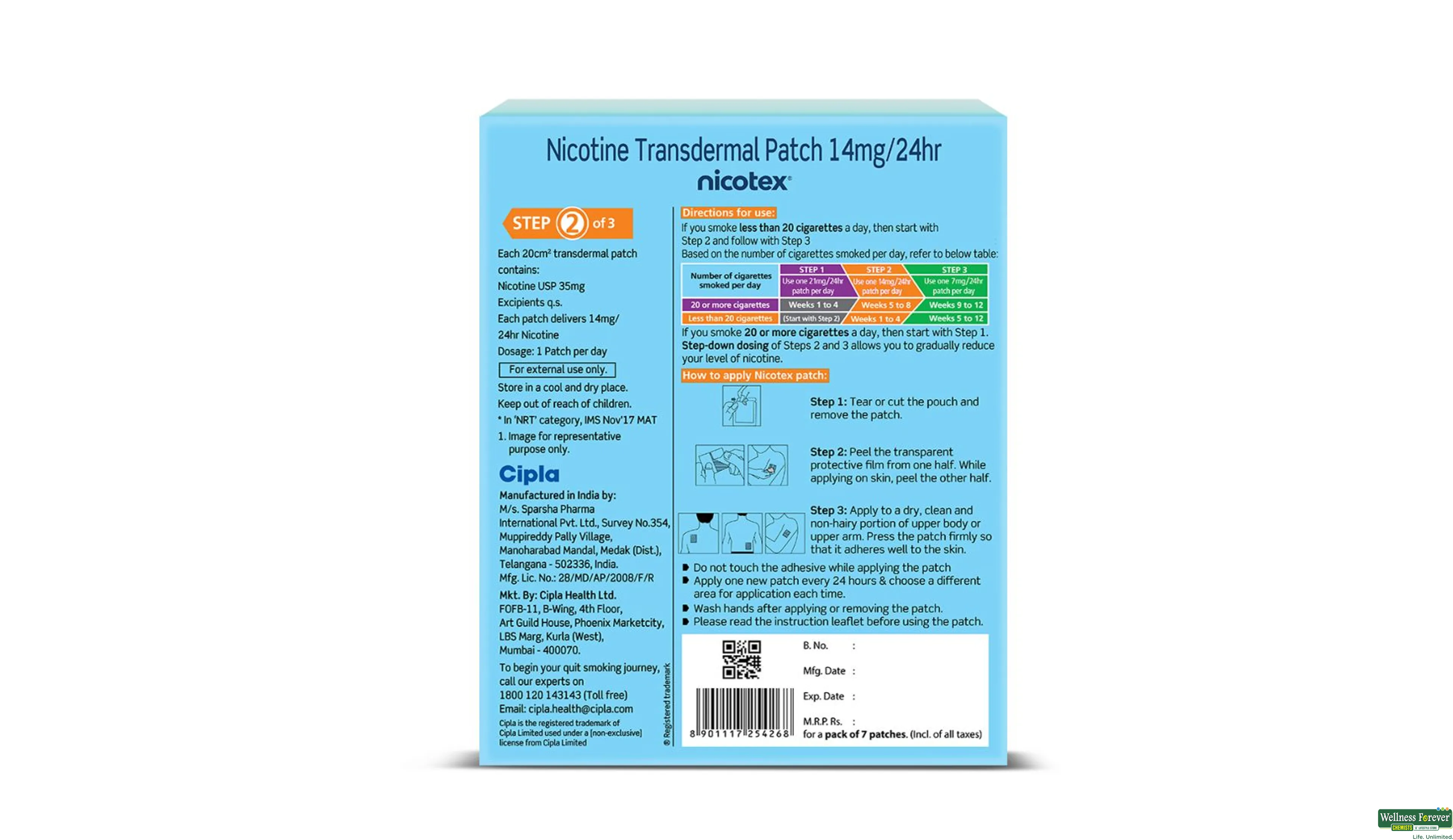 NICOTEX NICOTINE PATCH 14MG 7PC- 2, 7PC, 