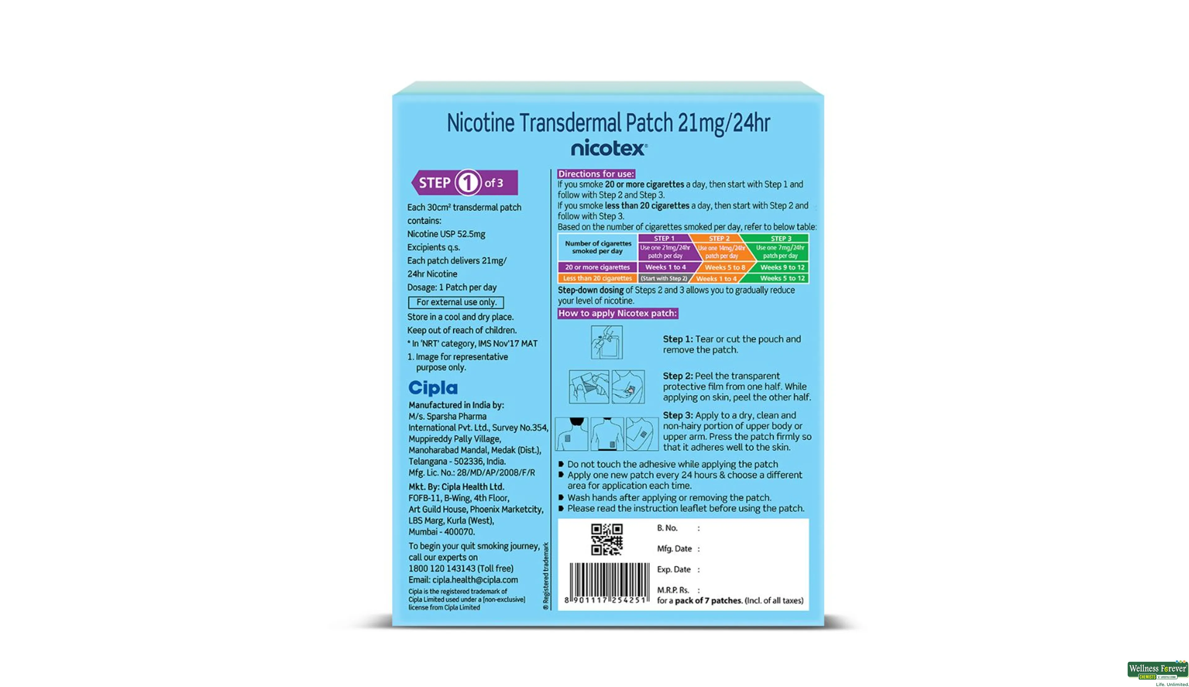 NICOTEX NICOTINE PATCH 21MG 7PC- 2, 7PC, 