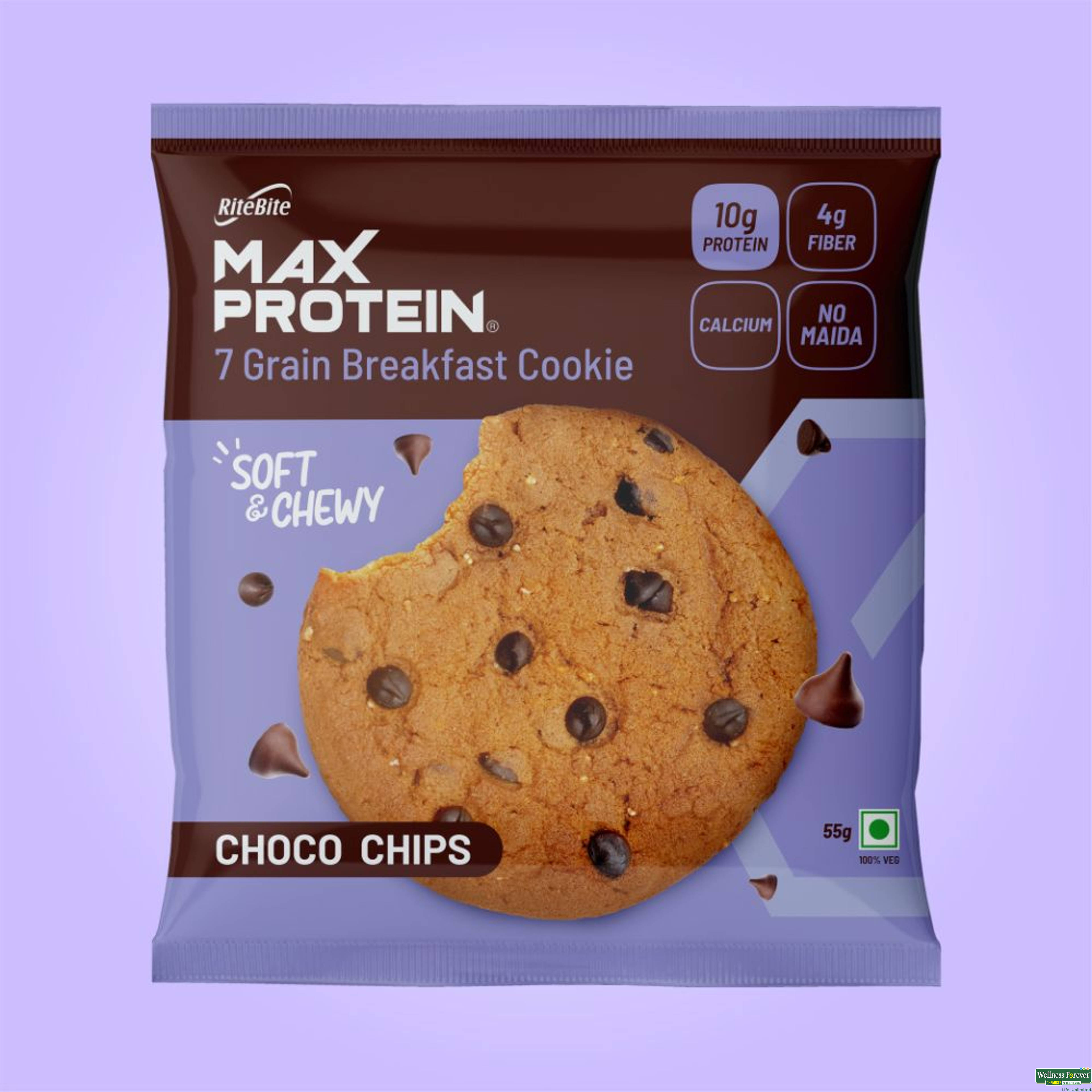 RiteBite Max Protein Cookies, Choco Chips, 55 g-image