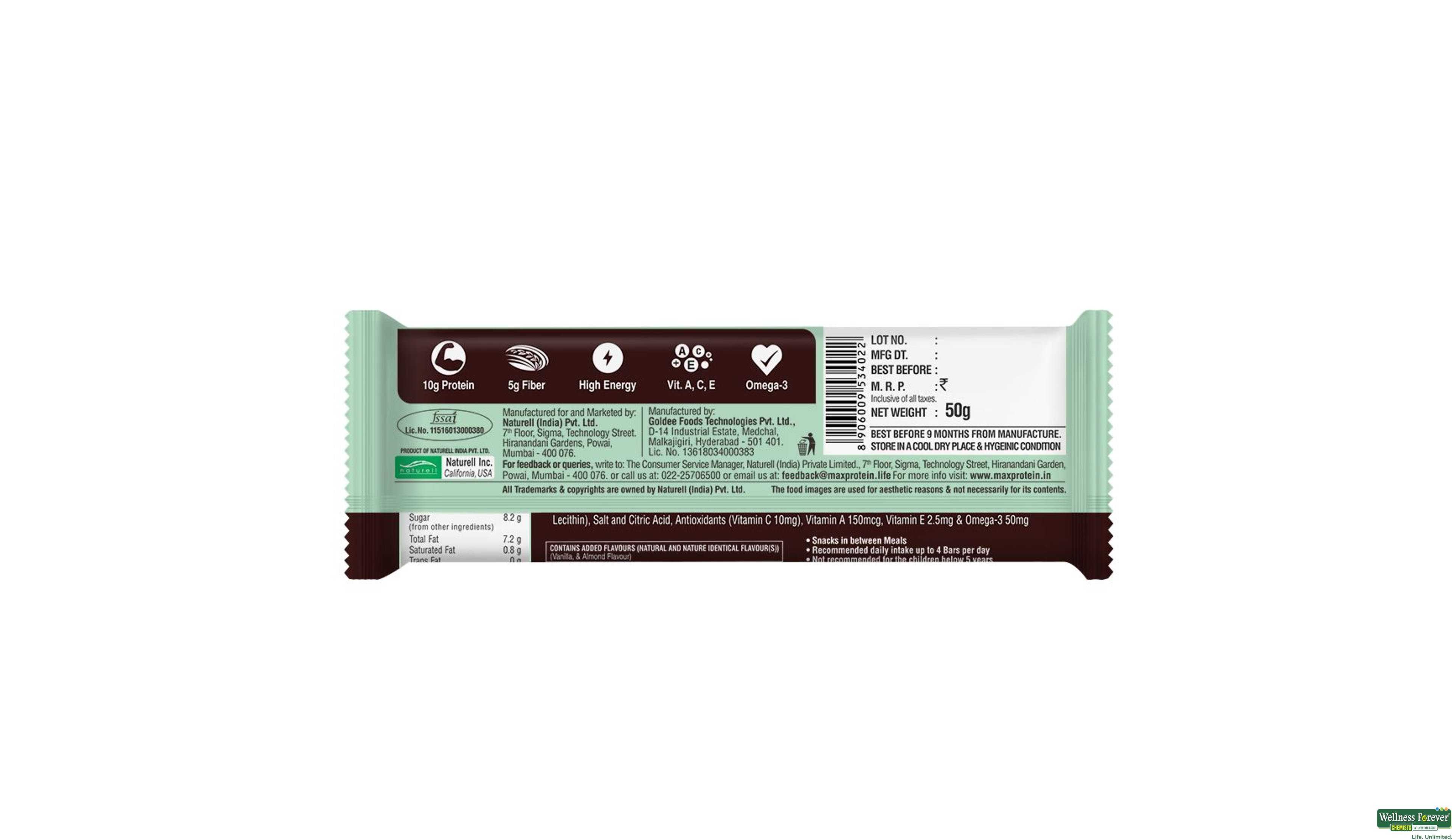 RITE B ENERGY BAR ALMOND APRICOT 50GM- 2, 50GM, null