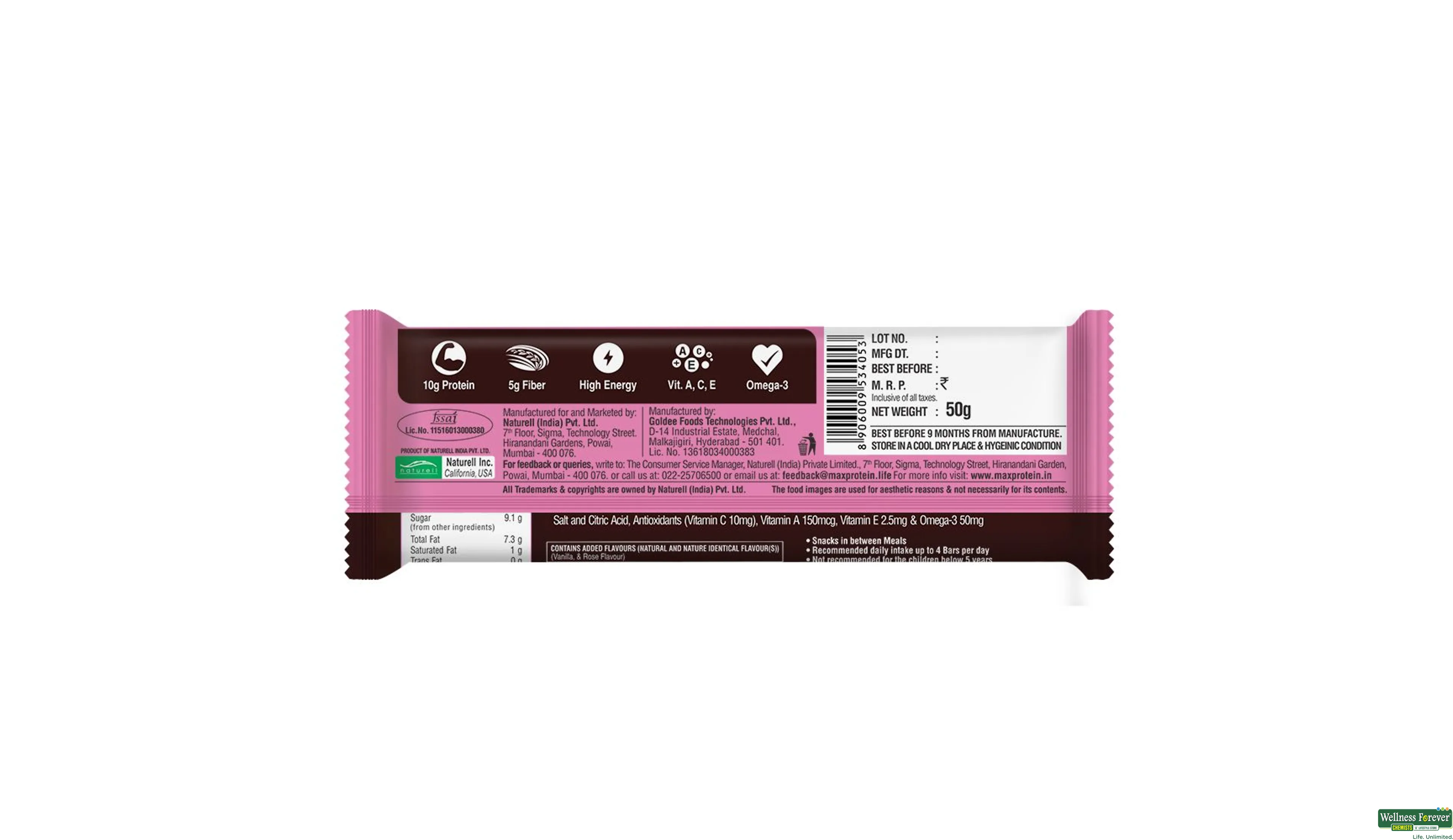 RITE B ENERGY BAR FRUIT/NUT 50GM- 2, 50GM, null