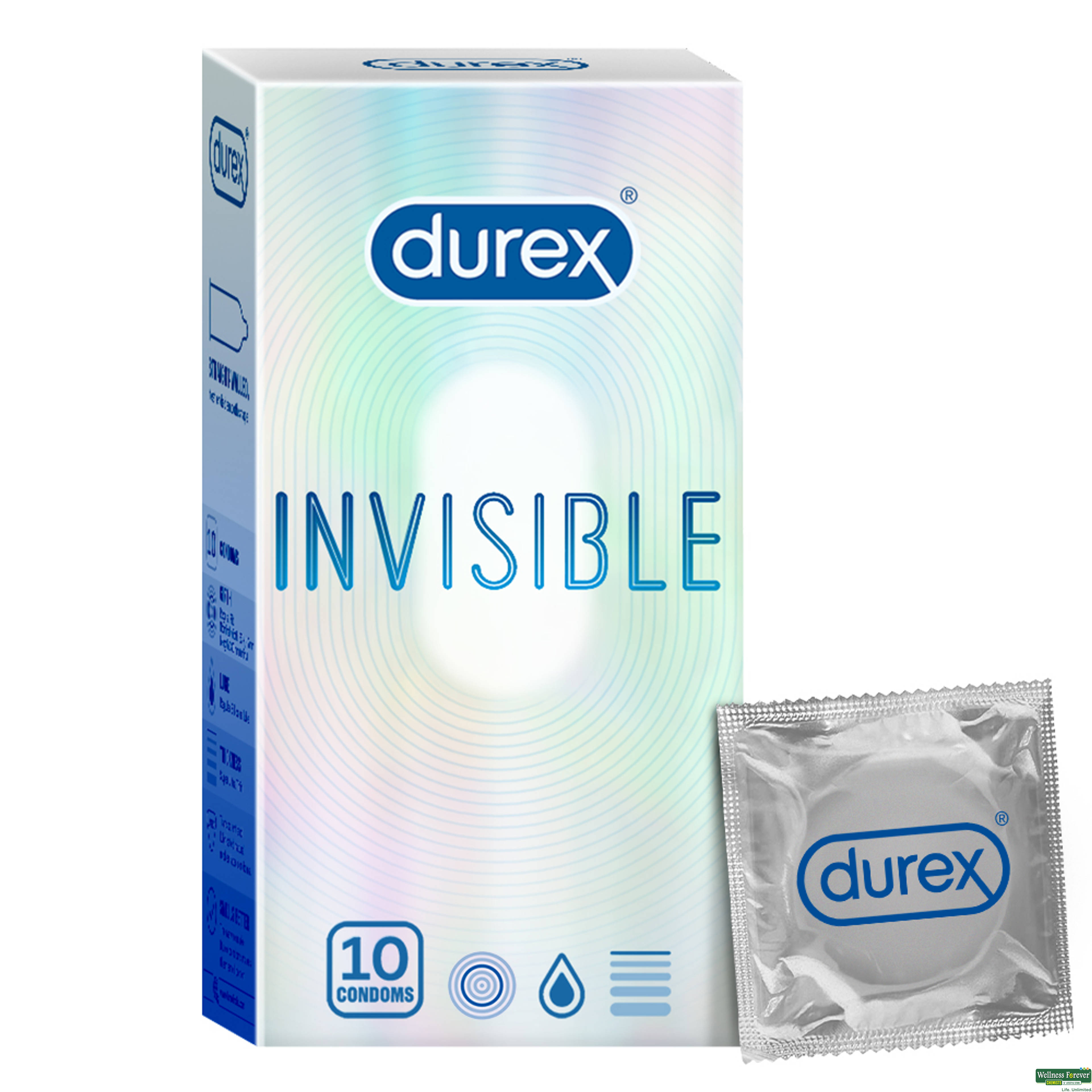 Durex Invisible Ultra Thin Latex Condoms, 10 Pieces-image