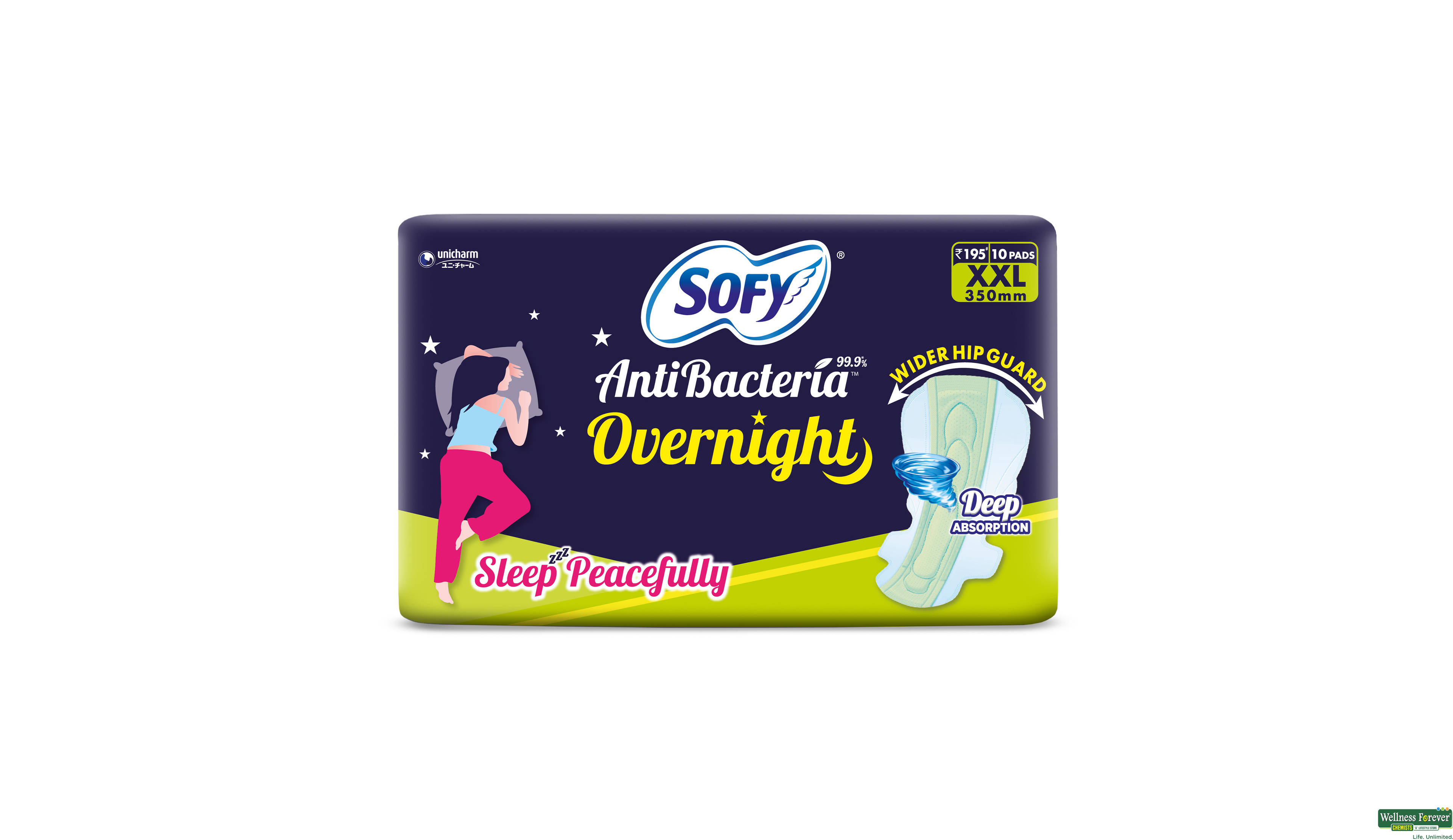 SOFY SA/PADS ANTI BACTERIA OVERNIGHT XXL 10PC- 1, 10PC, null