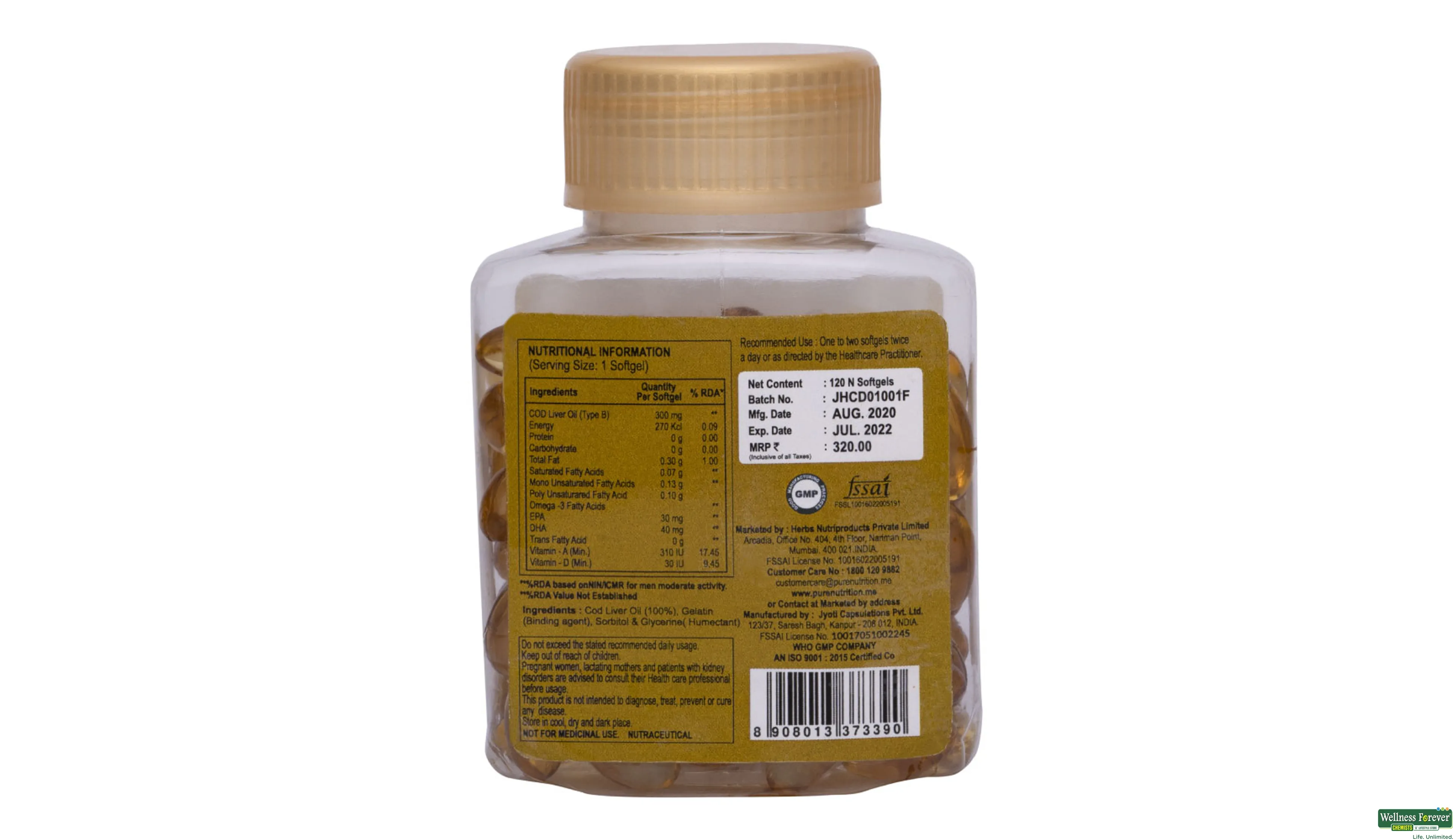 PURE NUTRITION COD LIVER OIL 120CAP- 2, 20CAP, null