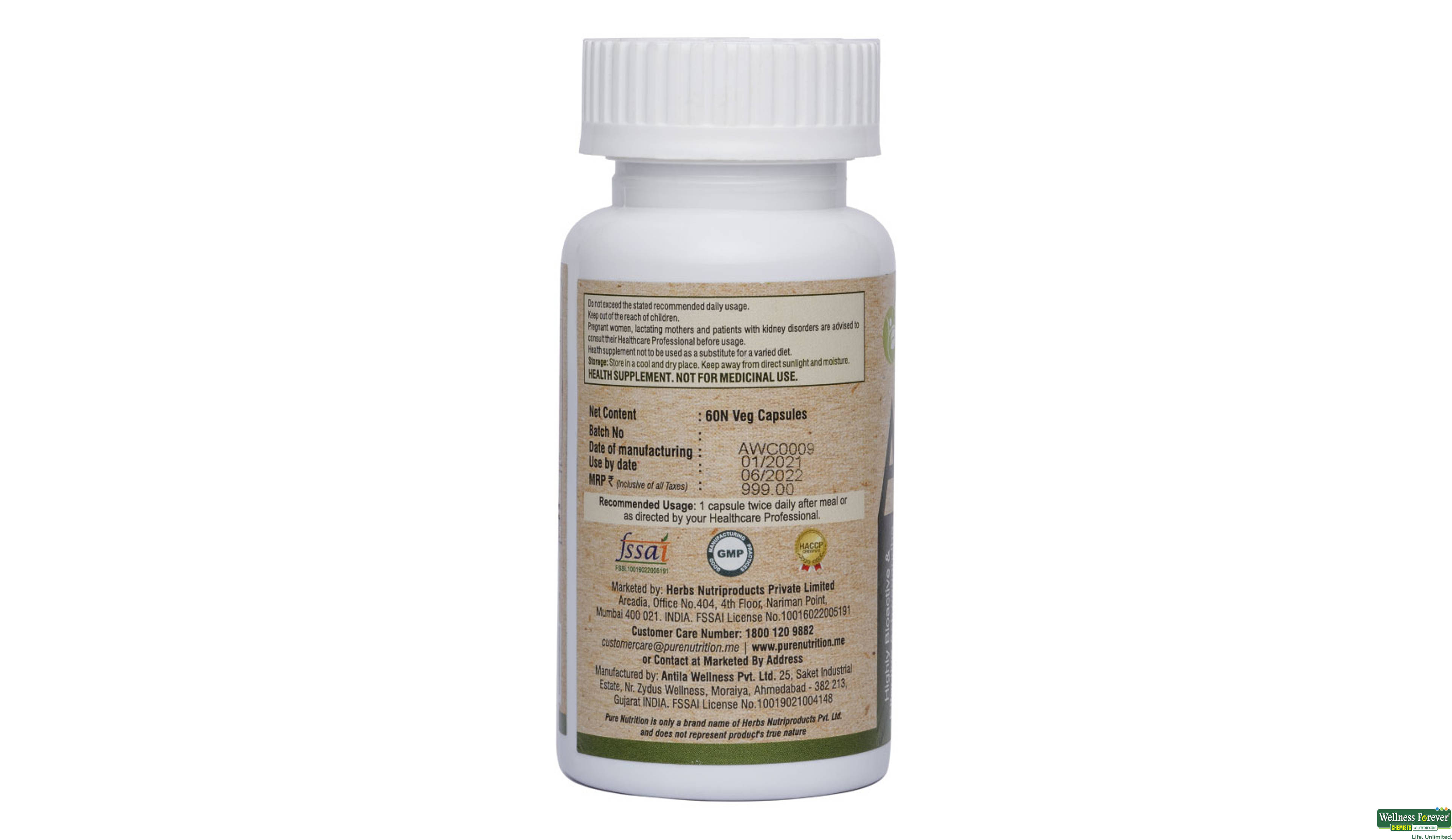 PURE NUTRITION ASHWAGHNDHA K66 60CAP- 2, 60CAP, null