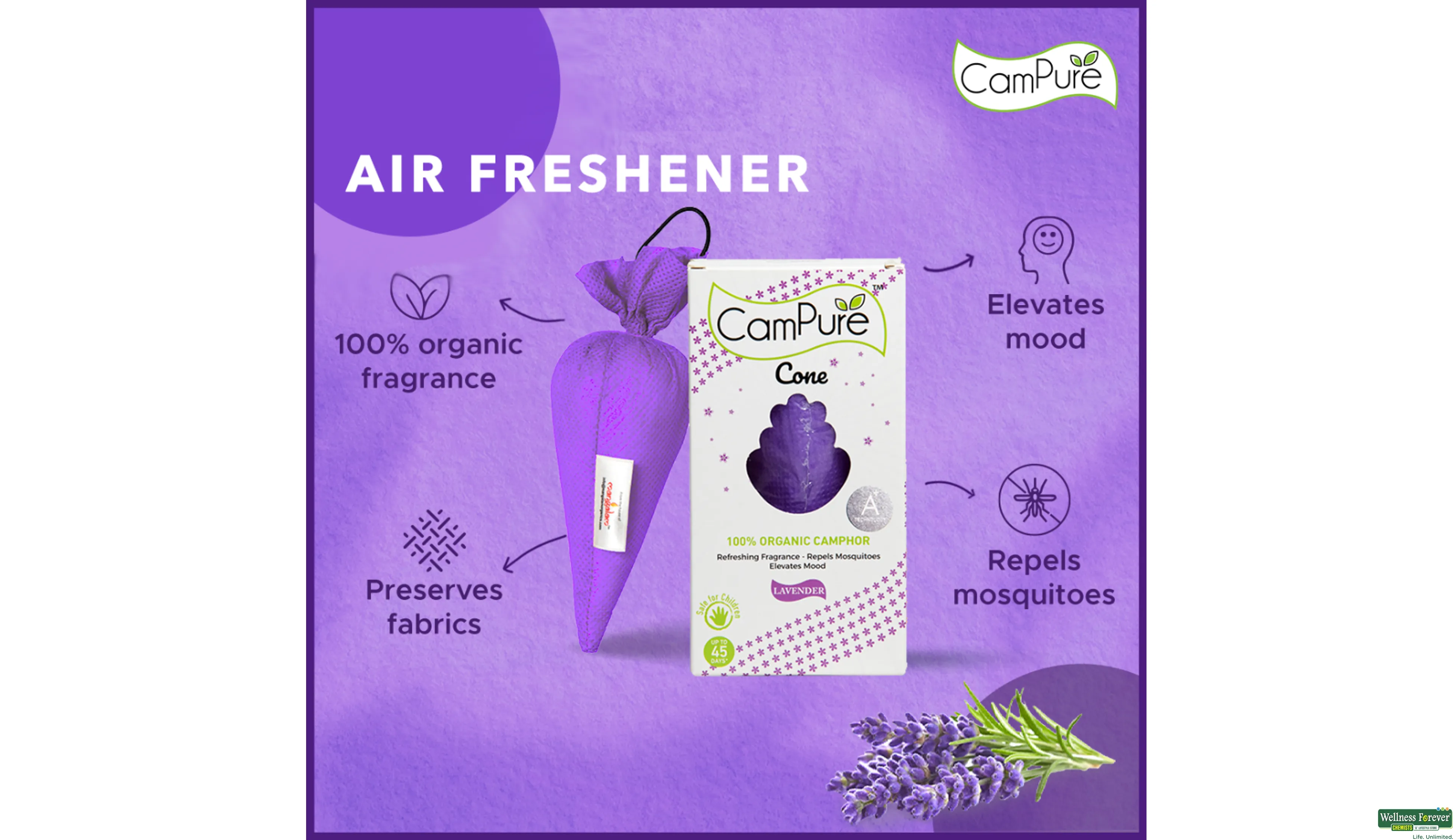 CAMPURE A/FR CONE LAVENDER 60GM- 2, 60GM, 