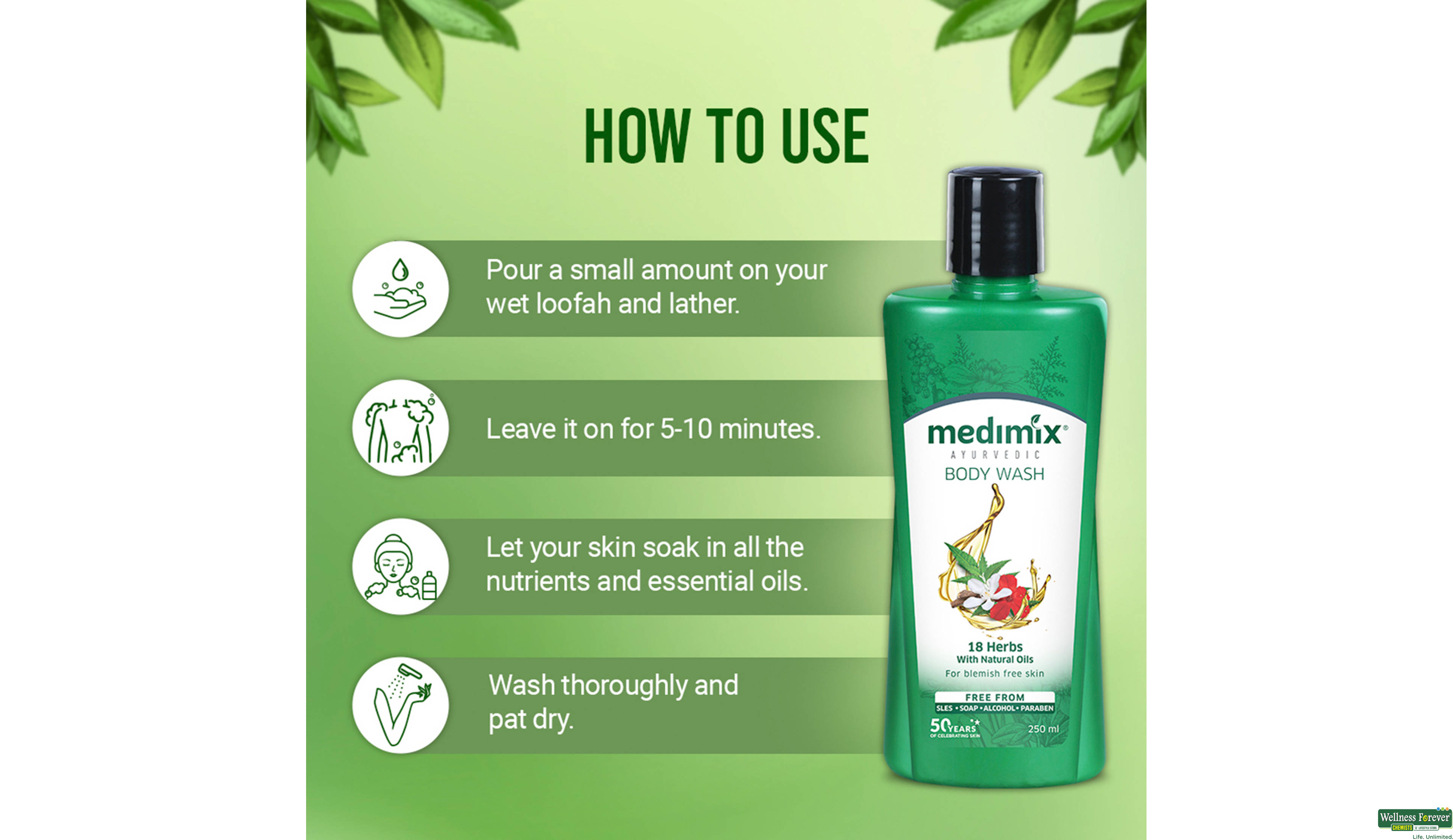 MEDIMIX B/WASH AYUR 18HERB N/OILS 250ML- 4, 250ML, 