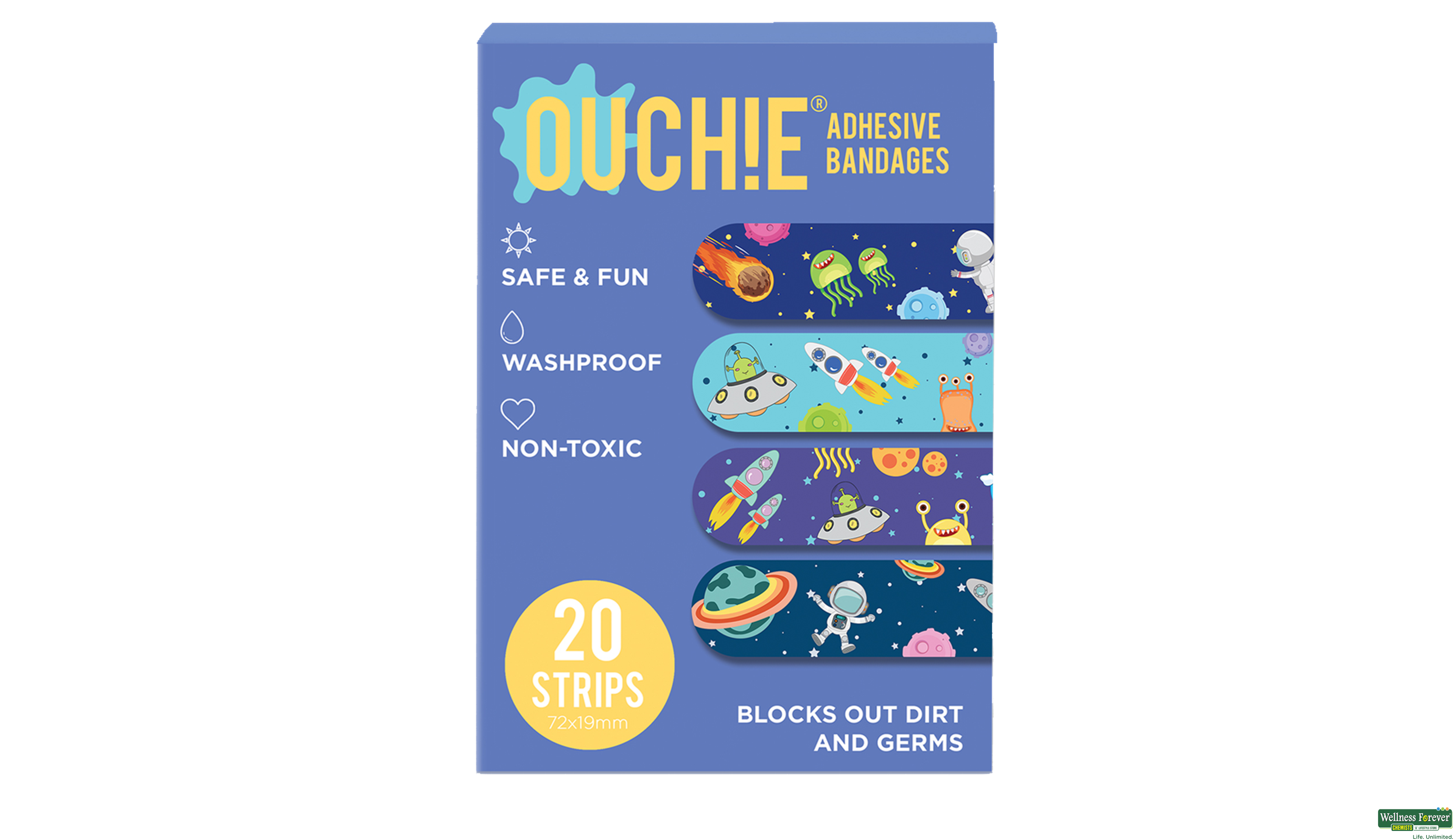 OUCHIE WASHPROOF SPACE BLUE 20PC- 1, 20PC, 