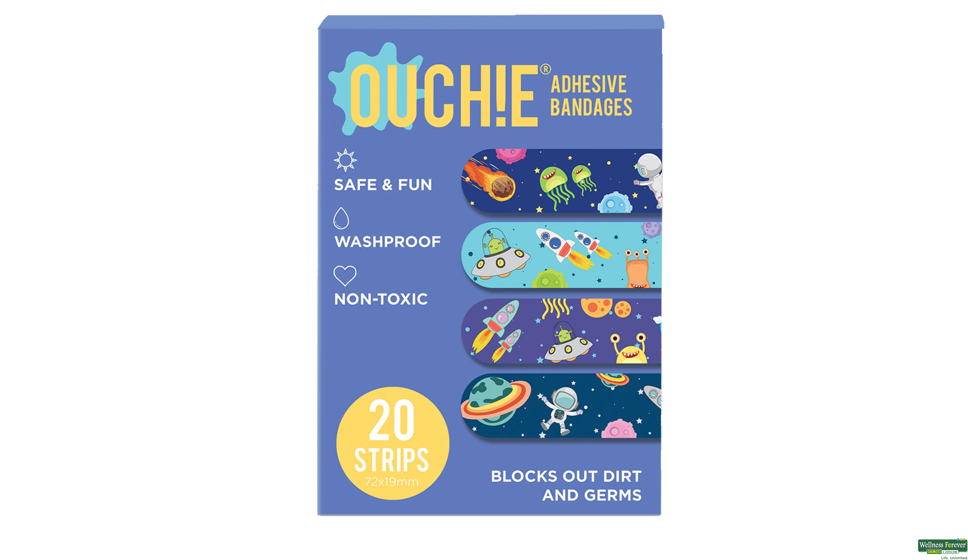 OUCHIE WASHPROOF SPACE BLUE 20PC- 1, 20PC, 