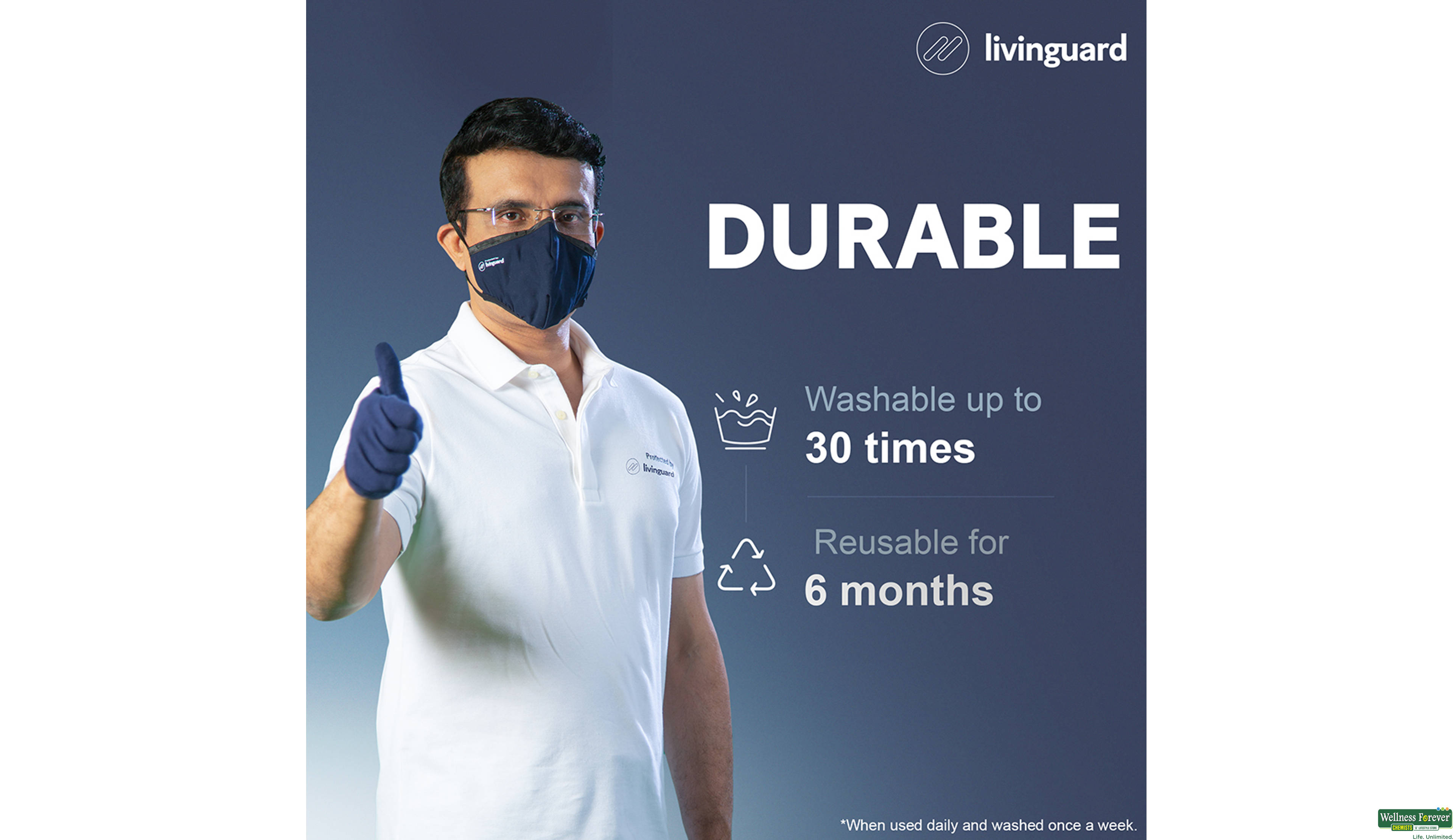 LIVINGUARD FACE MASK PRO-L BLUE 1PC- 6, 1PC, 
