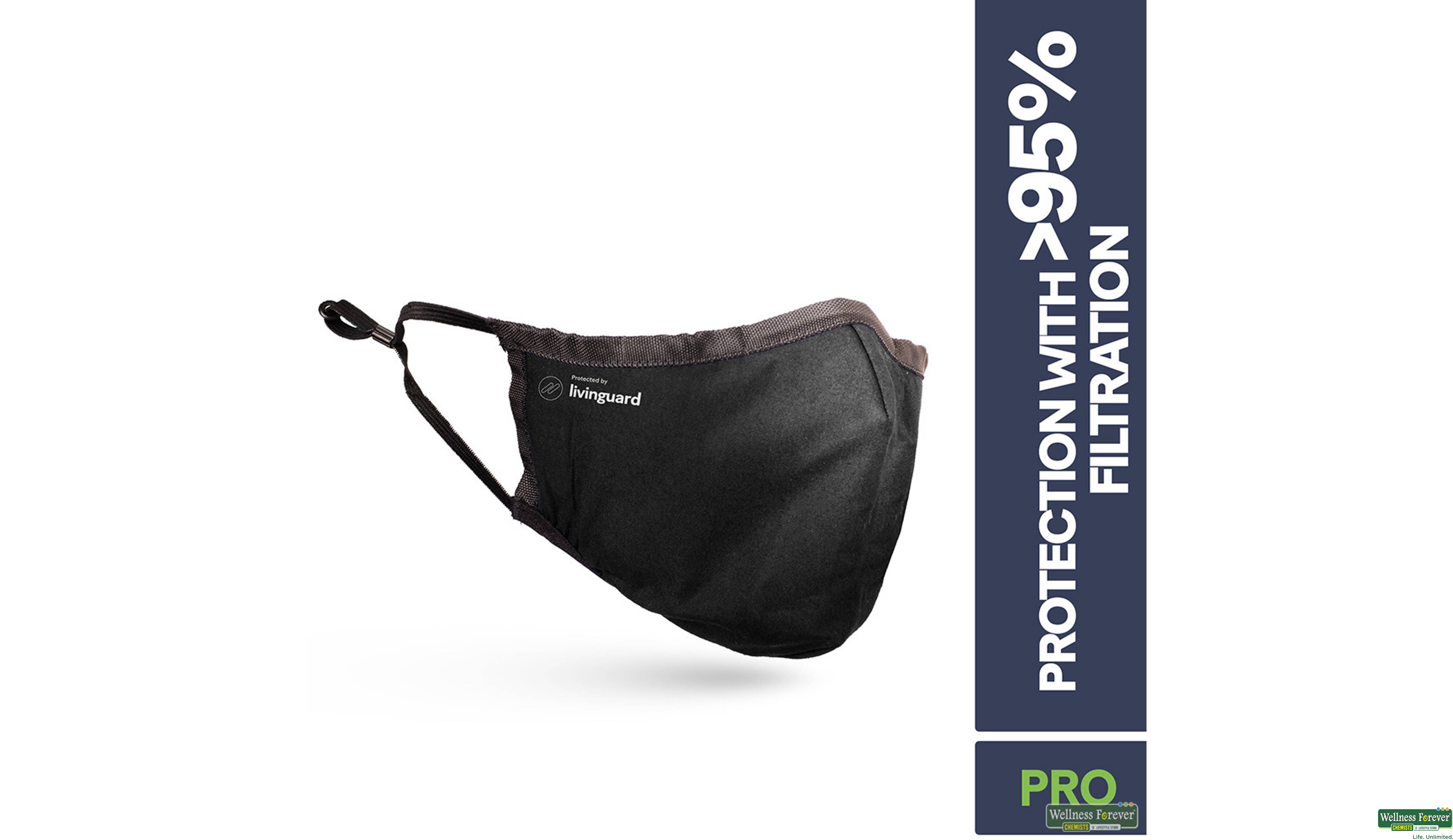 LIVINGUARD FACE MASK PRO-L BLACK 1PC- 1, 1PC, 