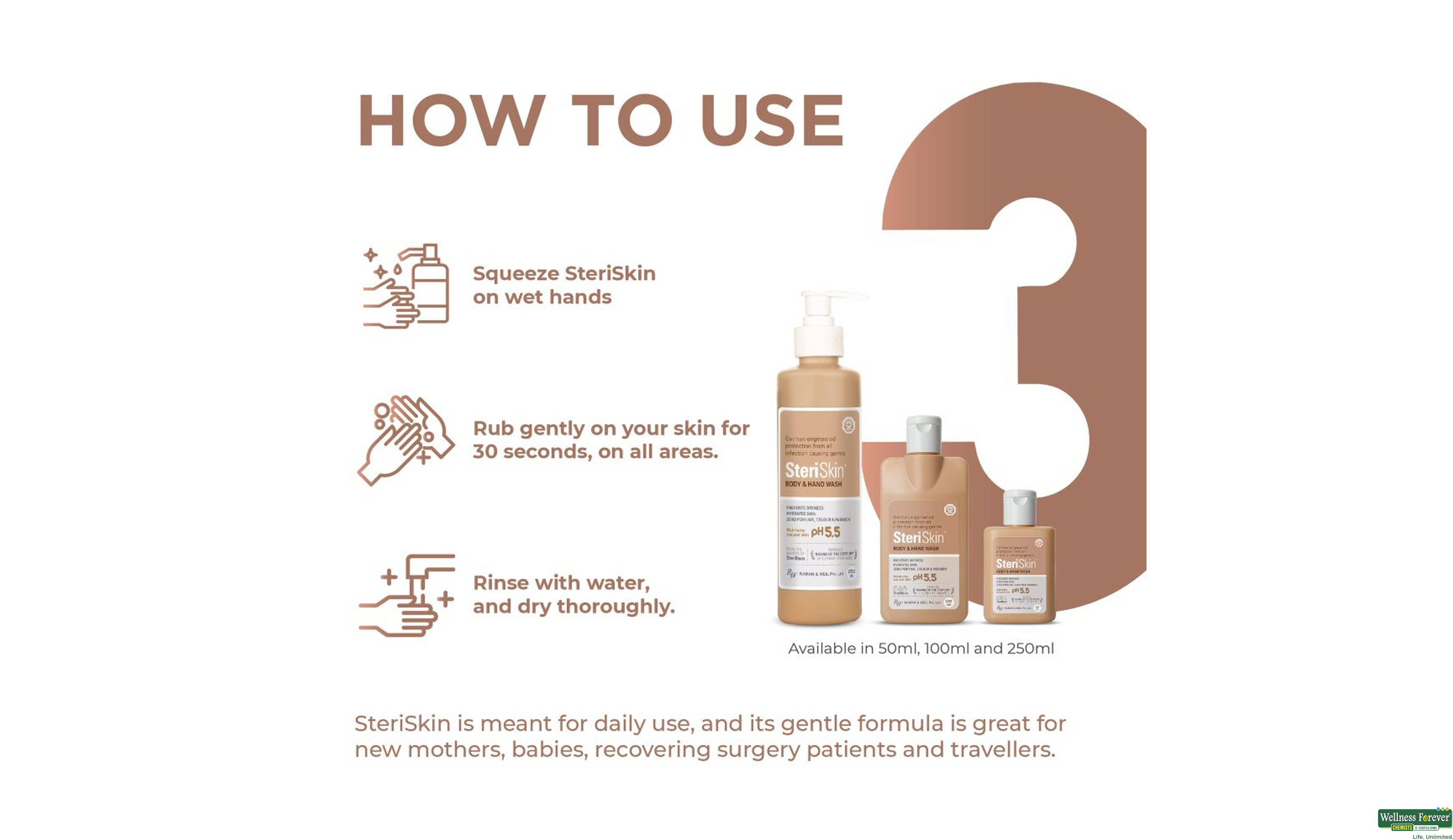 STERISKIN BODY AND HAND WASH 250ML- 3, 250ML, 