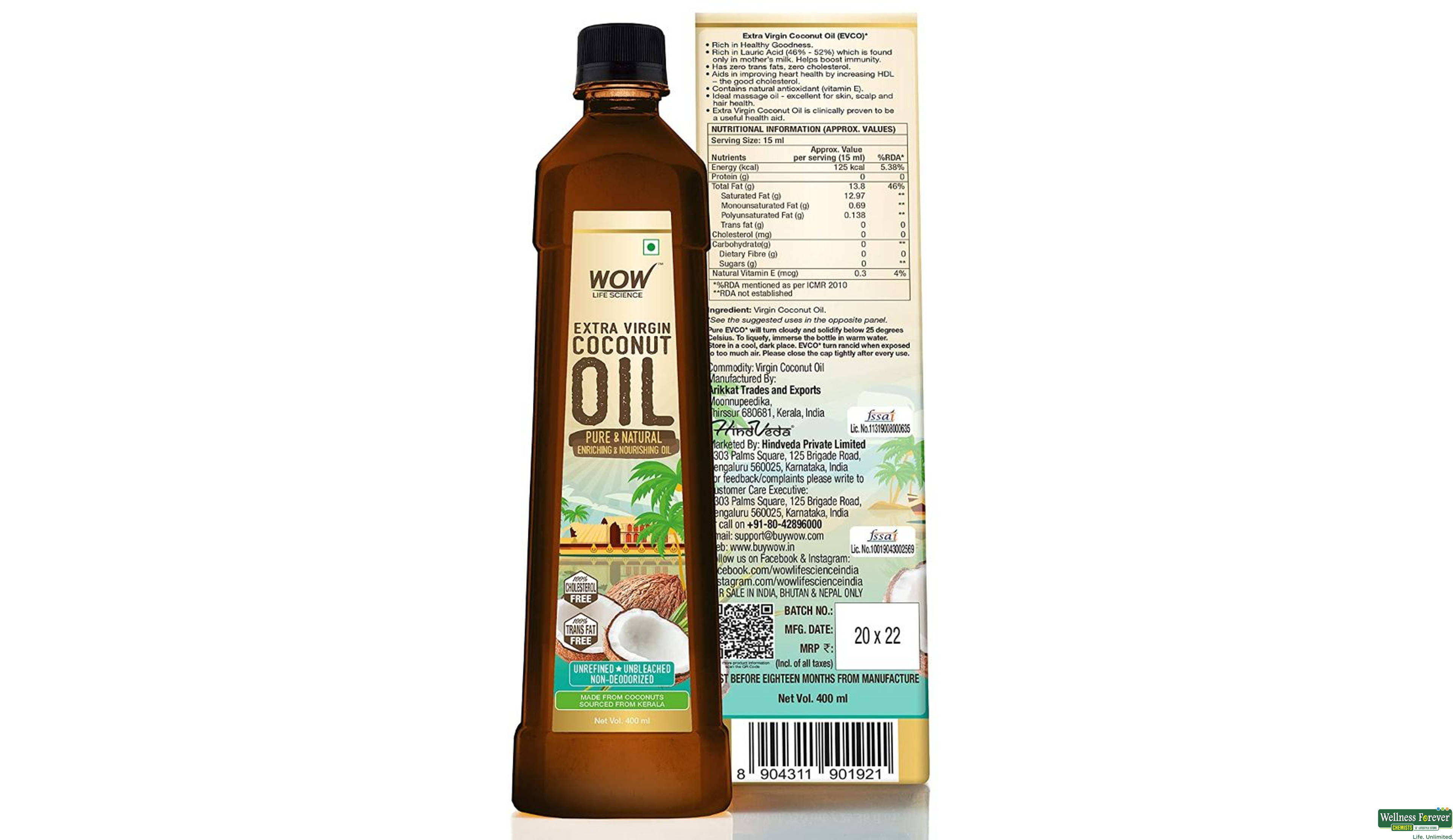 WOW  EXTRA VIRGIN COCONUT OIL 400ML- 2, 400ML, null