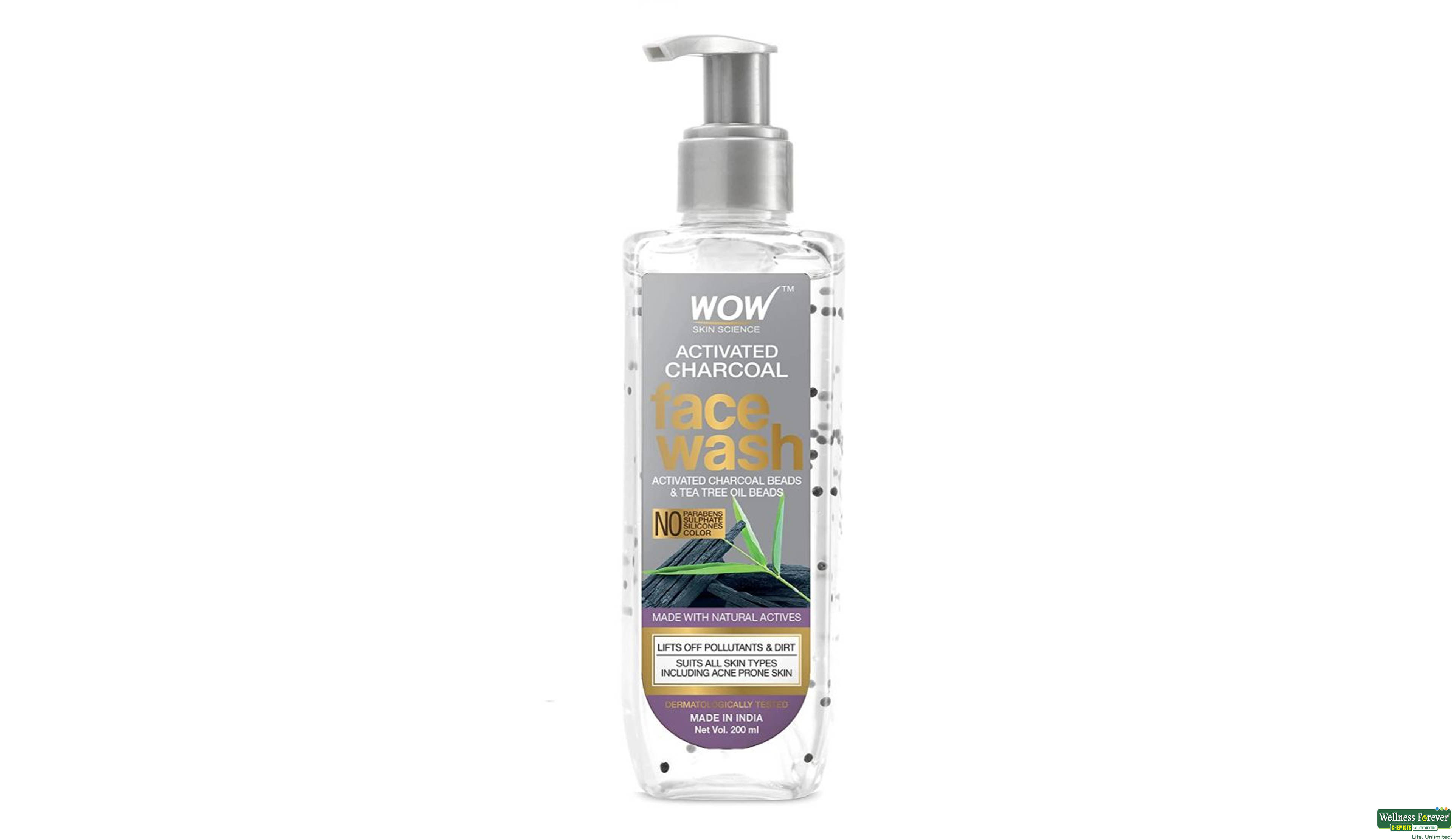 WOW ACTIVATED CHARCOAL F/WASH 200ML- 3, 200ML, null