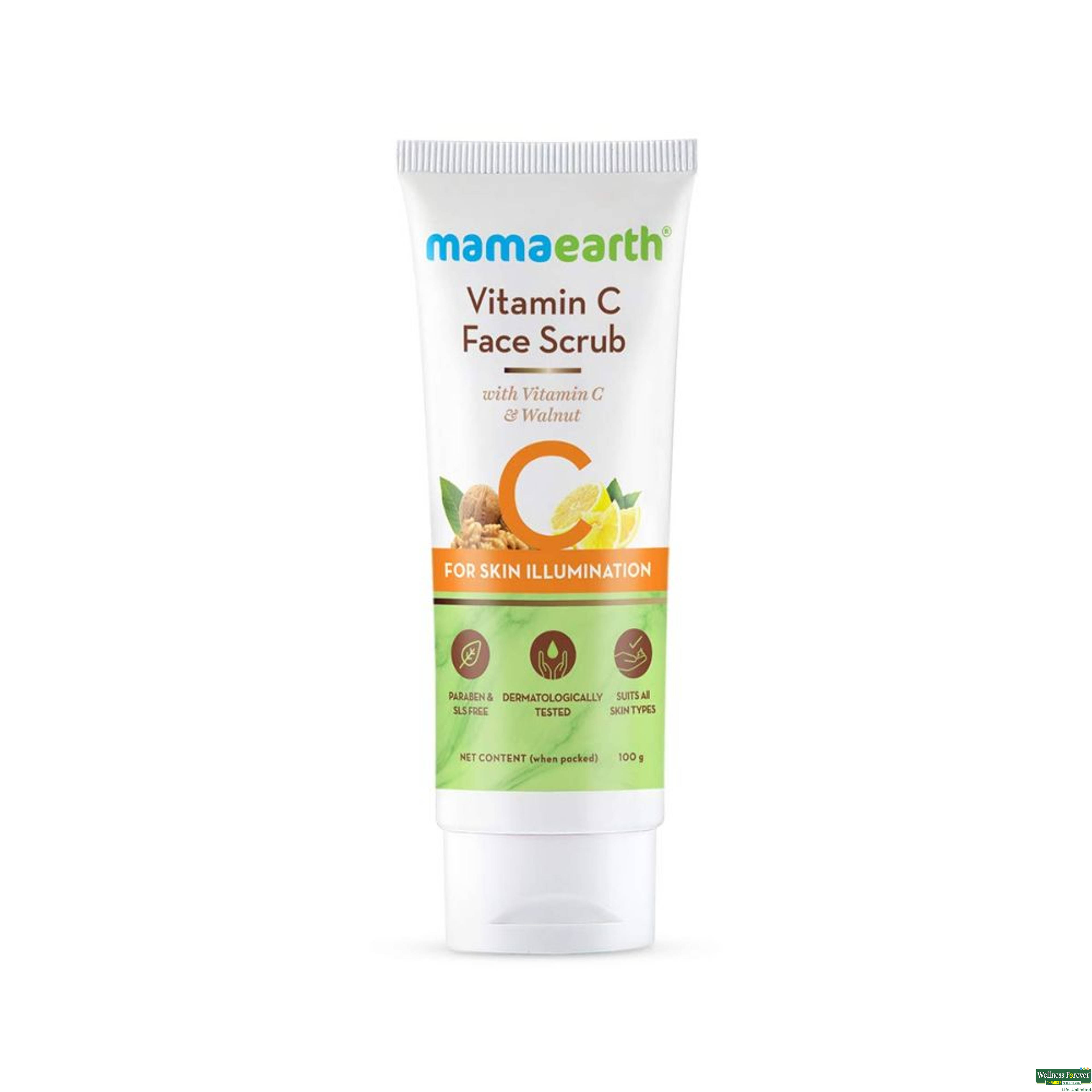 MamaEarth Vitamin C and Walnut Face Scrub, 100 g-image