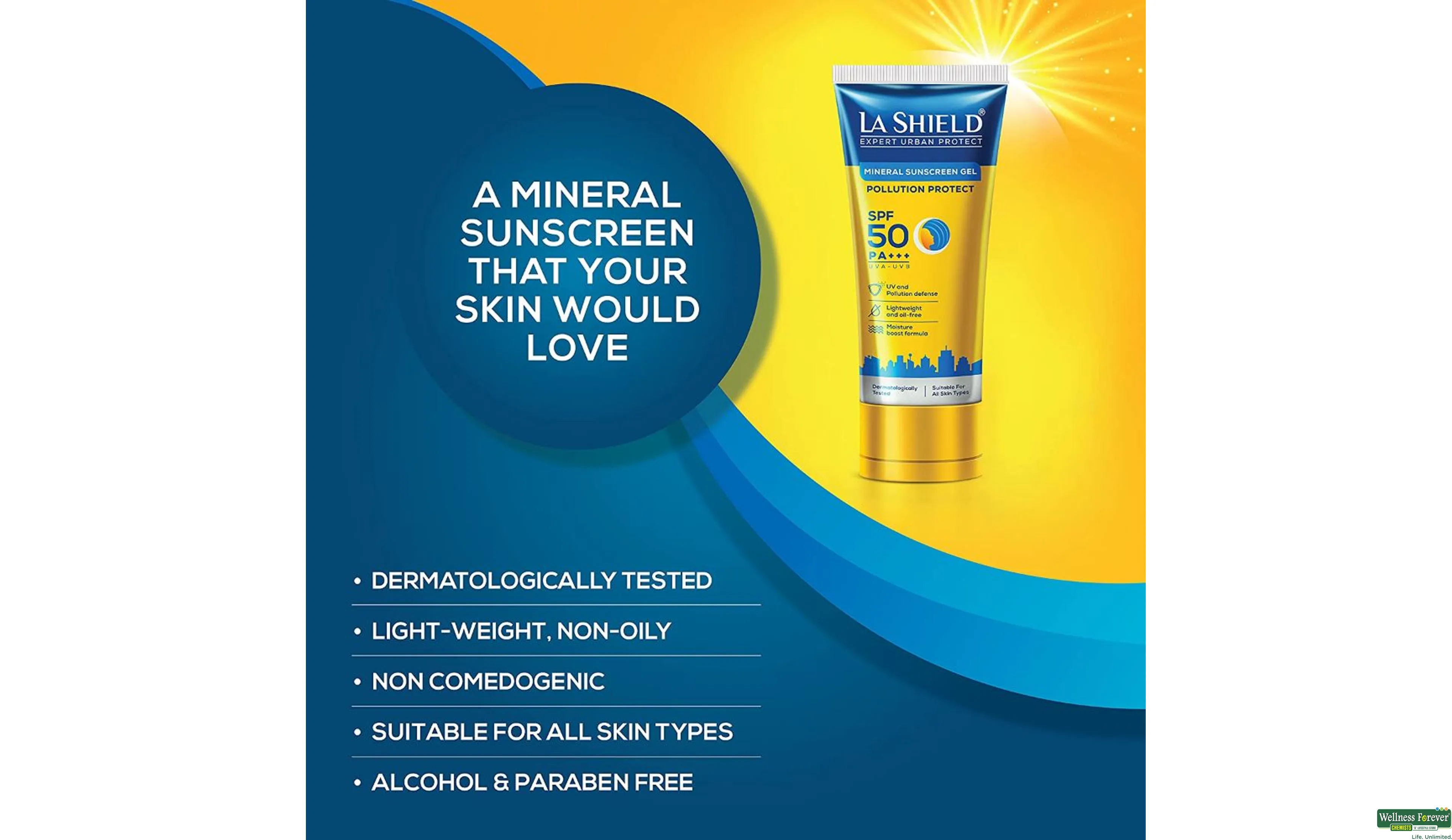 LA-SHIELD URBAN/MIN SUNSCREEN SPF50 GEL 50GM- 4, 50GM, 