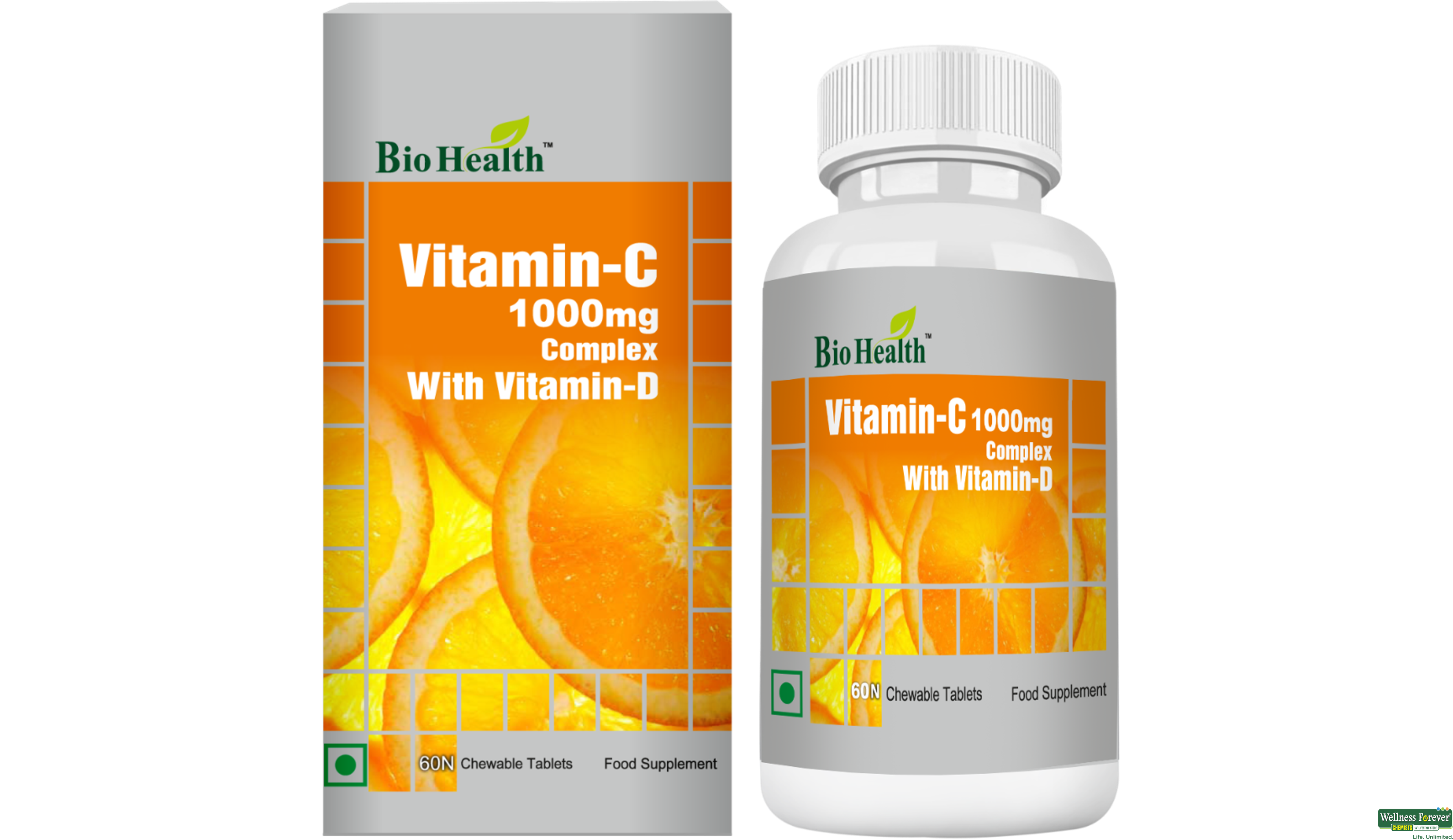 BIOHEALTH VITAMIN-C WITH VIT-D 60TAB- 1, 60TAB, 