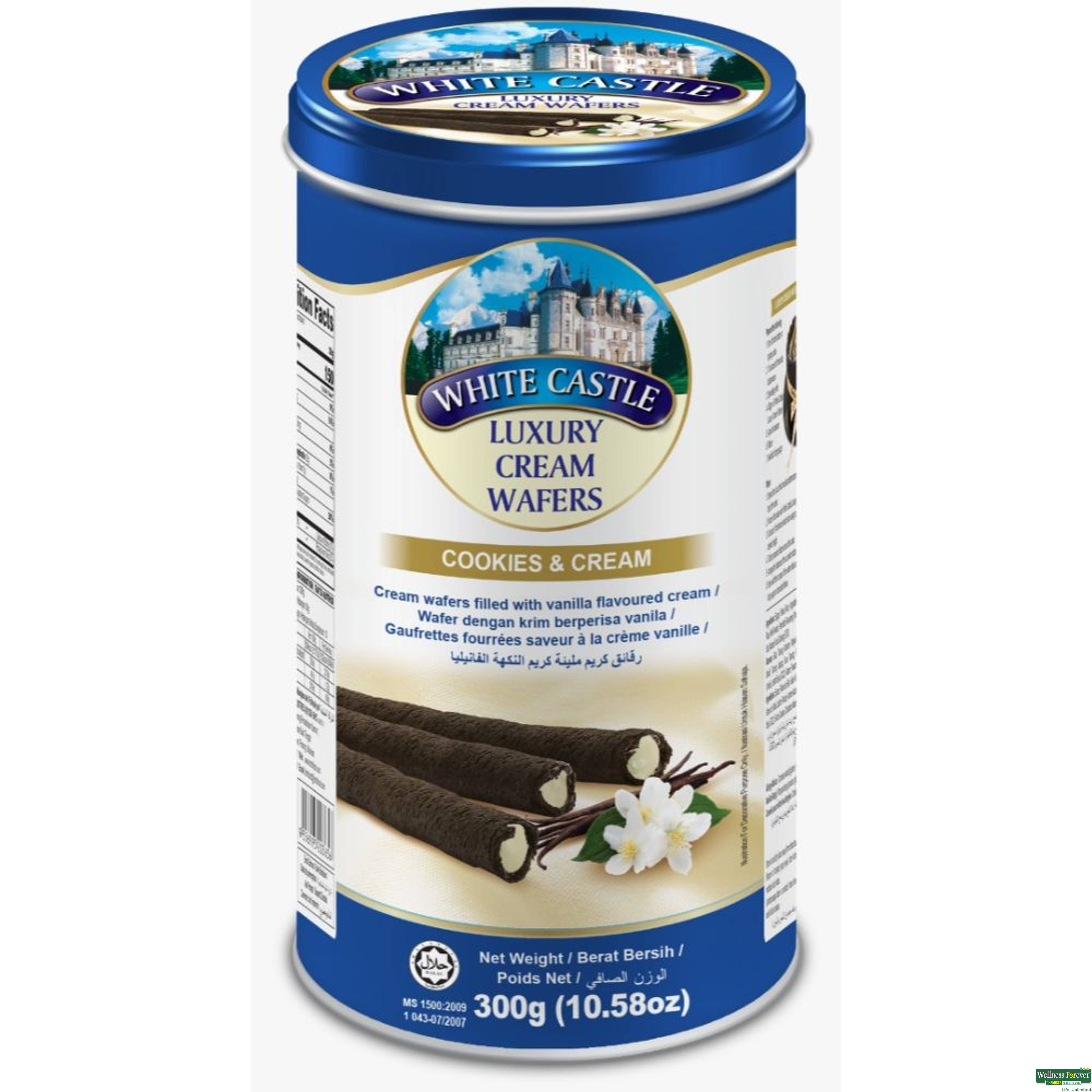 White Castle Luxury Cookies & Cream Cream Wafer Roll Sticks, 300 g-image