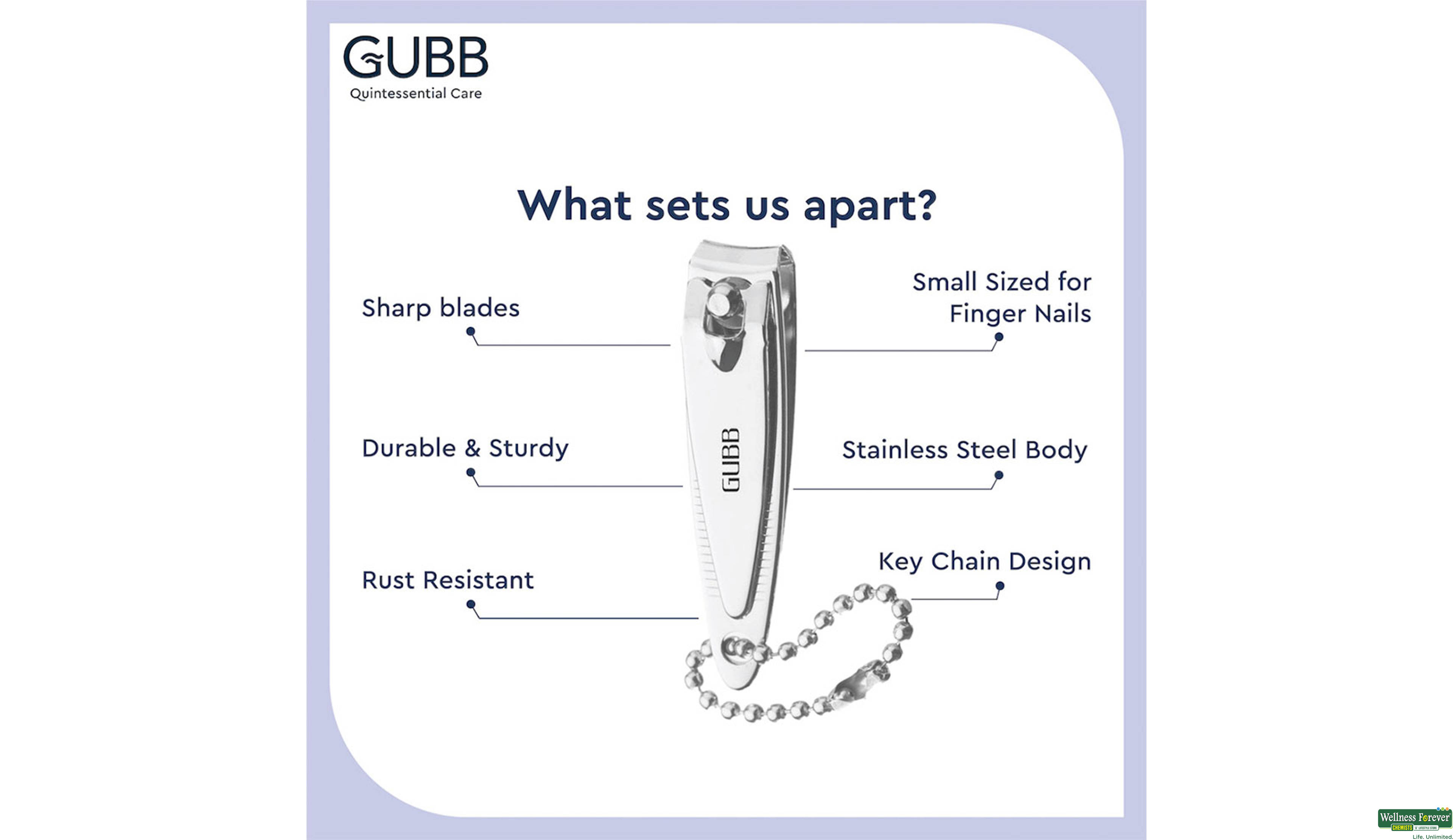 GUBB NAIL CLIPPER WITH FILE/KEYCHAIN 1PC- 5, 1PC, 