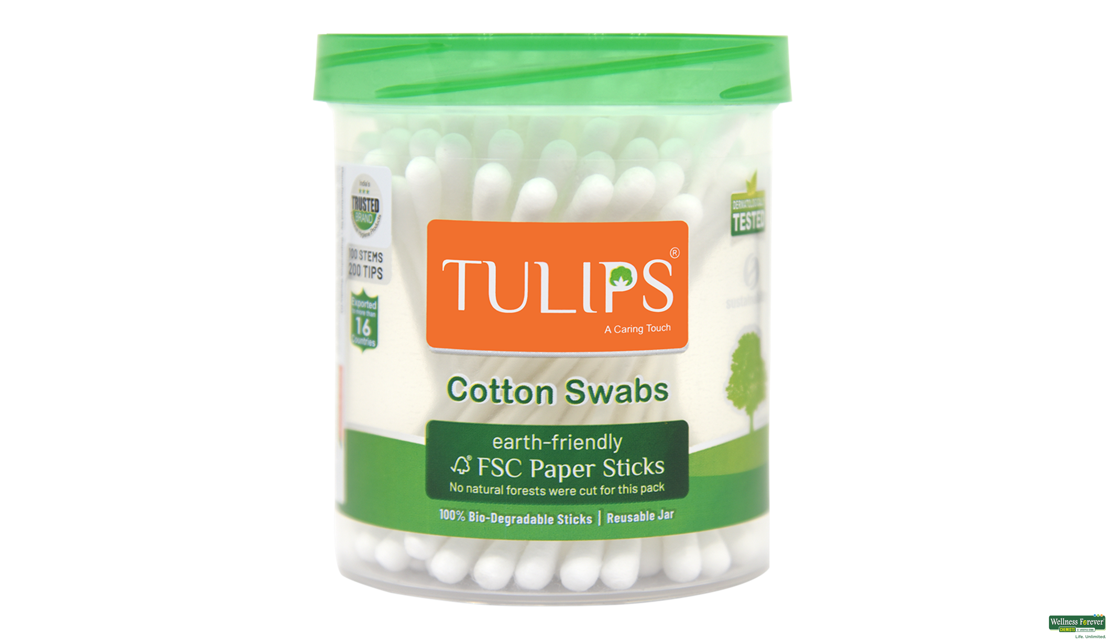 TULIPS EAR BUDS COTTON ECO FRIENDLY JAR 100PC- 1, 100PC, null