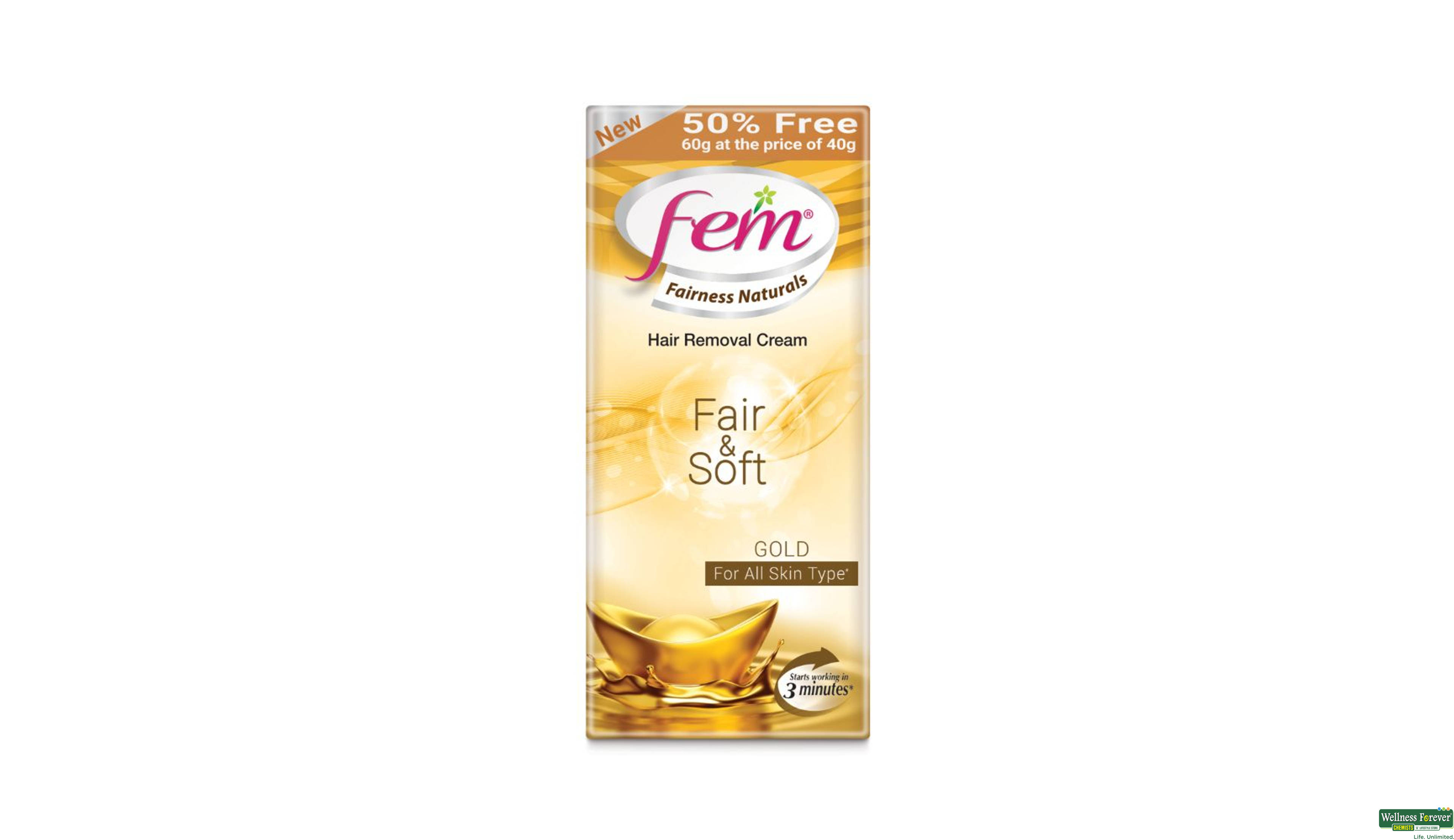 FEM FAIR & SOFT GOLD H/REM CRM 60GM- 1, 60GM, 