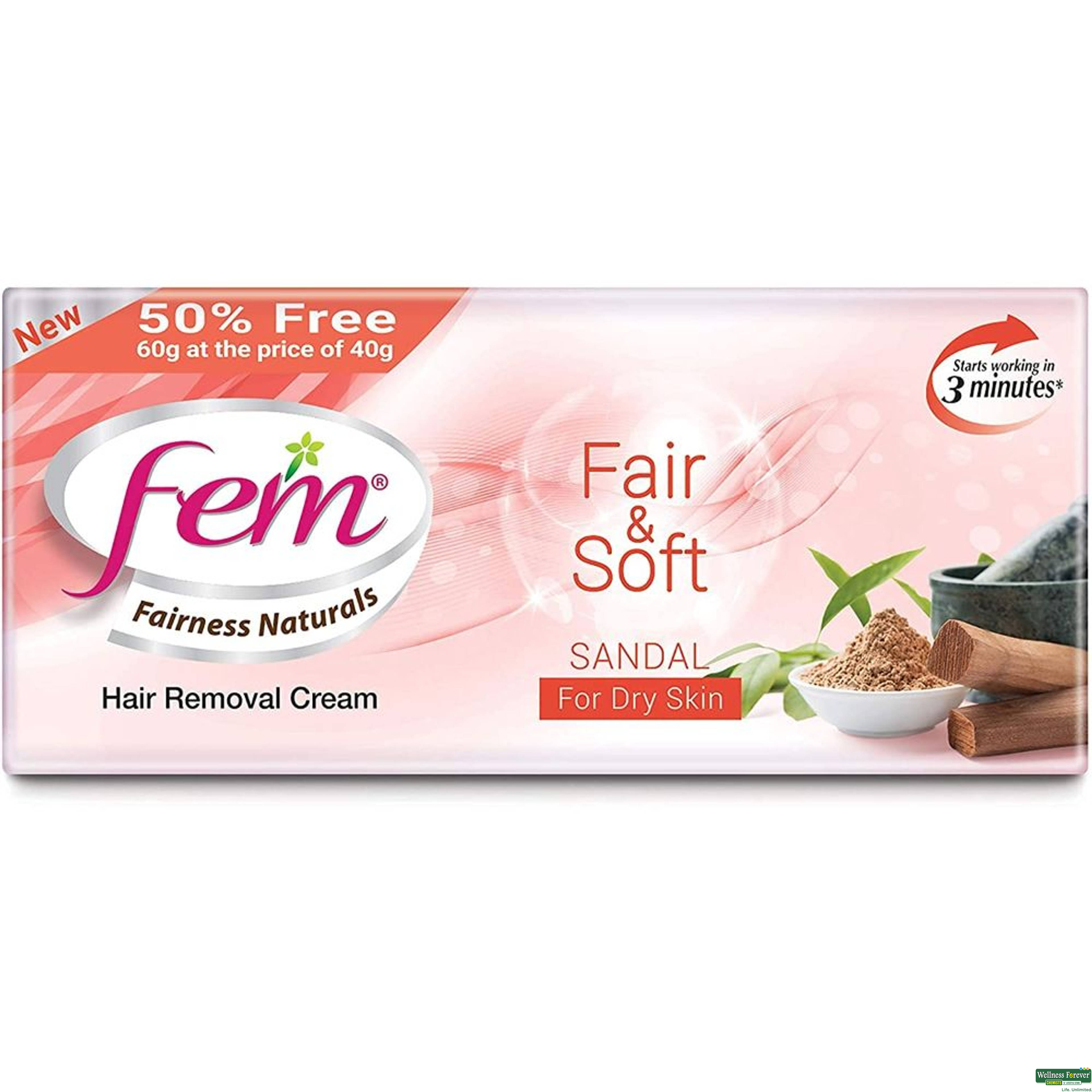 Fem Fairness Naturals Fair & Soft Hair Removal Cream Sandal, 60 g-image