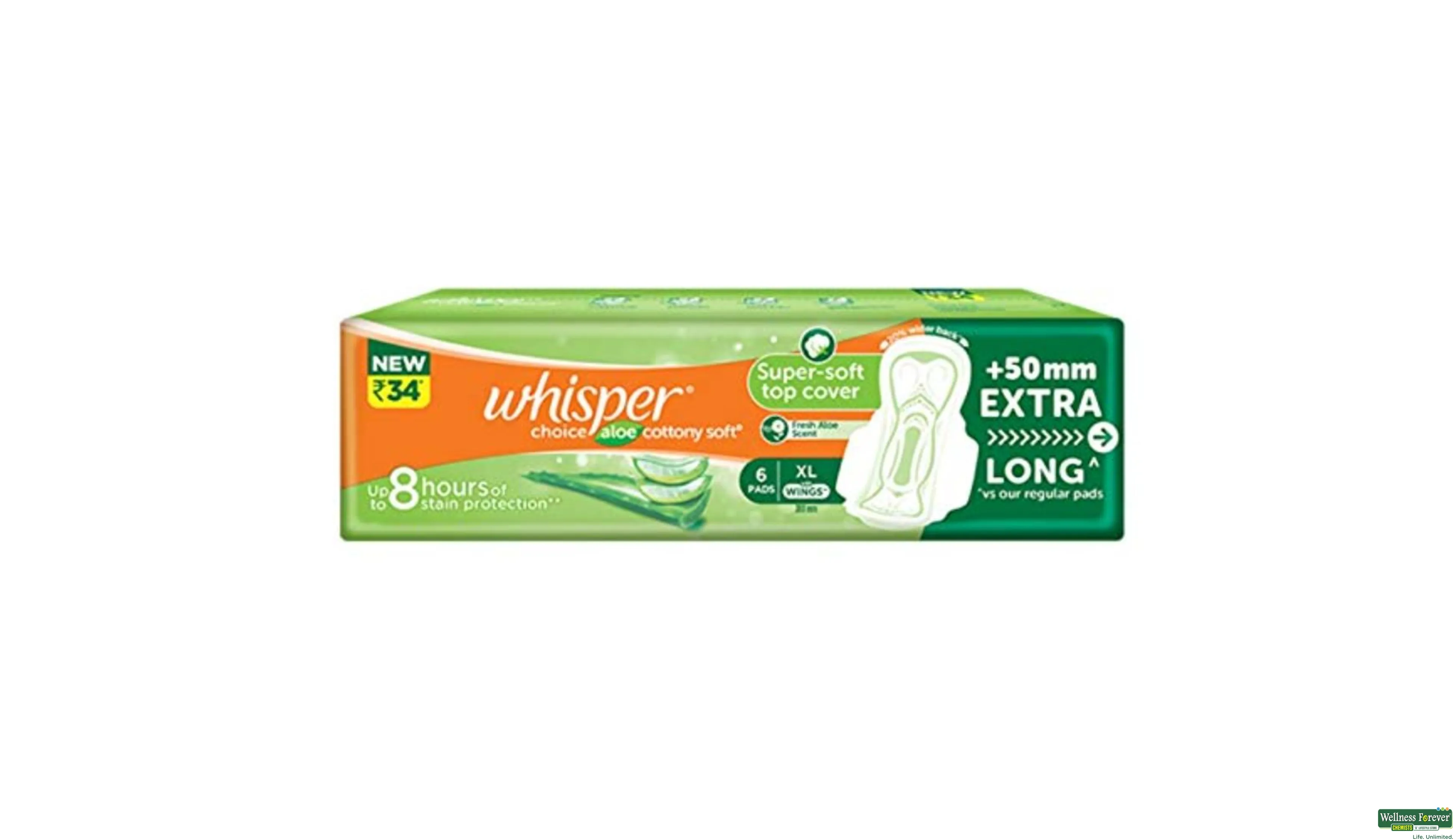 Buy Whisper Choice Aloe Vera Sanitary Pads, XL, 6 pcs Online at Best Prices