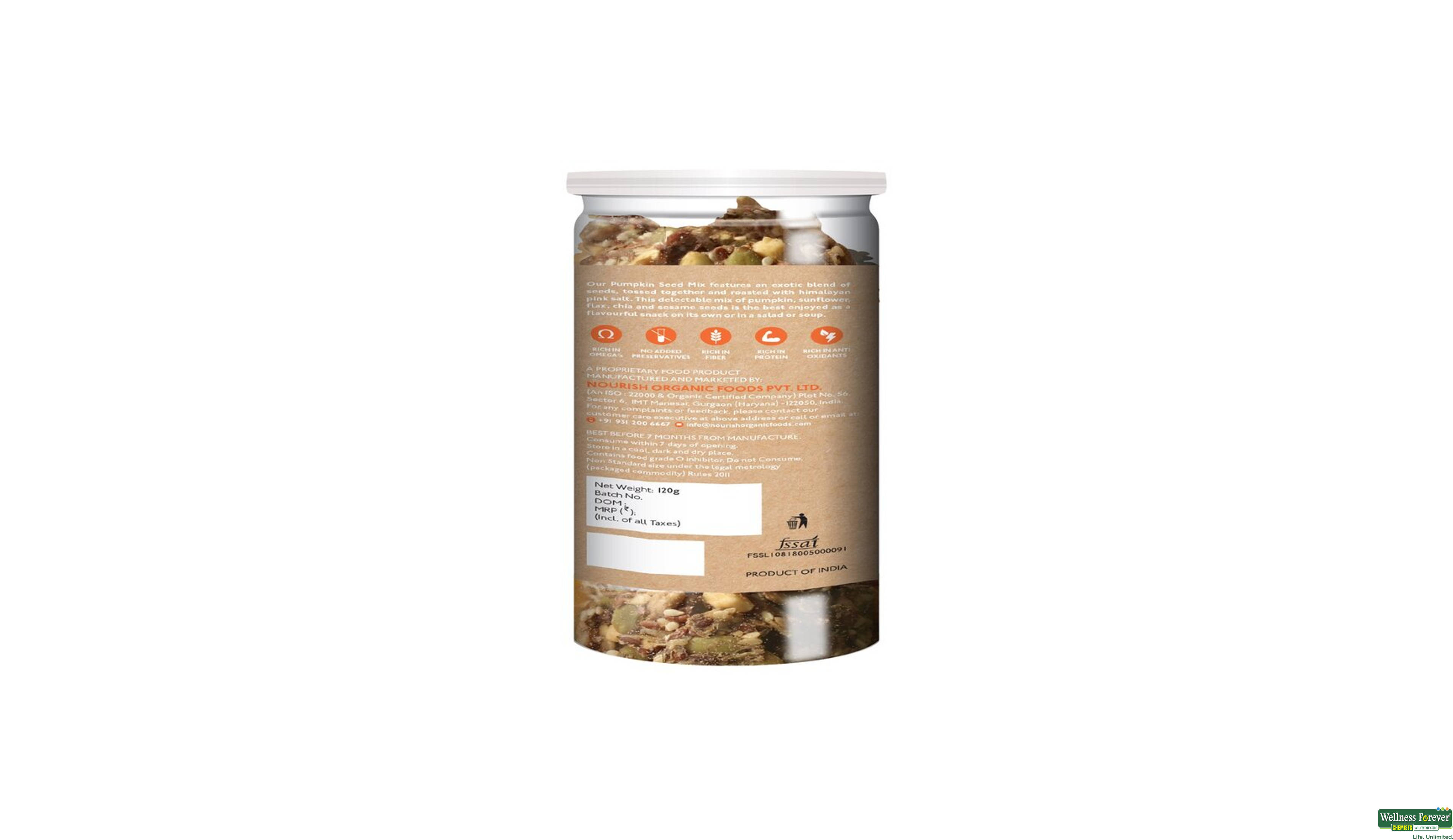 NOURISH ORGANICS PUMPKIN SEESDS MIX 120GM- 2, 120GM, 