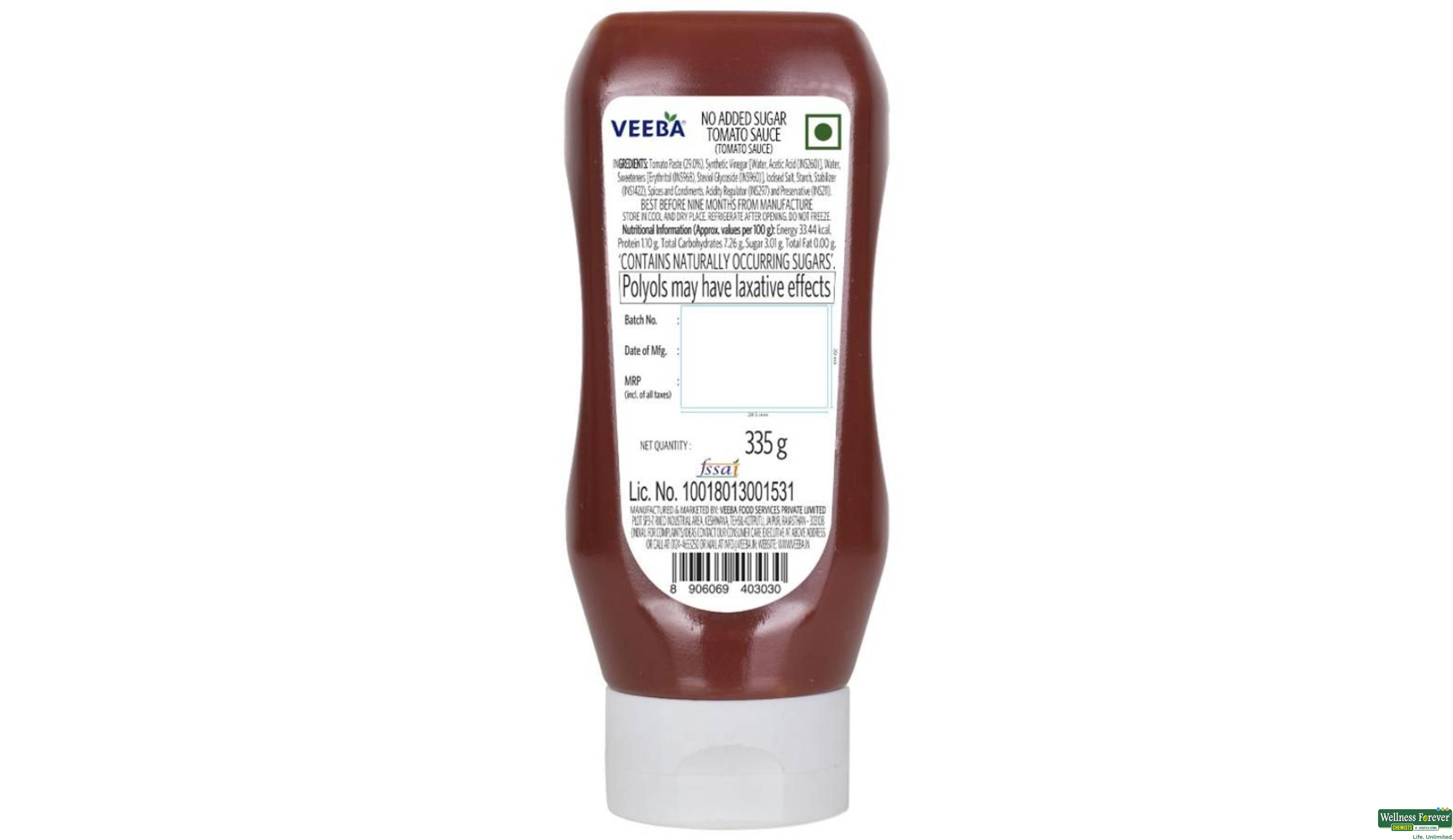 VEEBA SAUCE TOMATO NO ADDED SUGAR 335GM- 2, 335GM, null