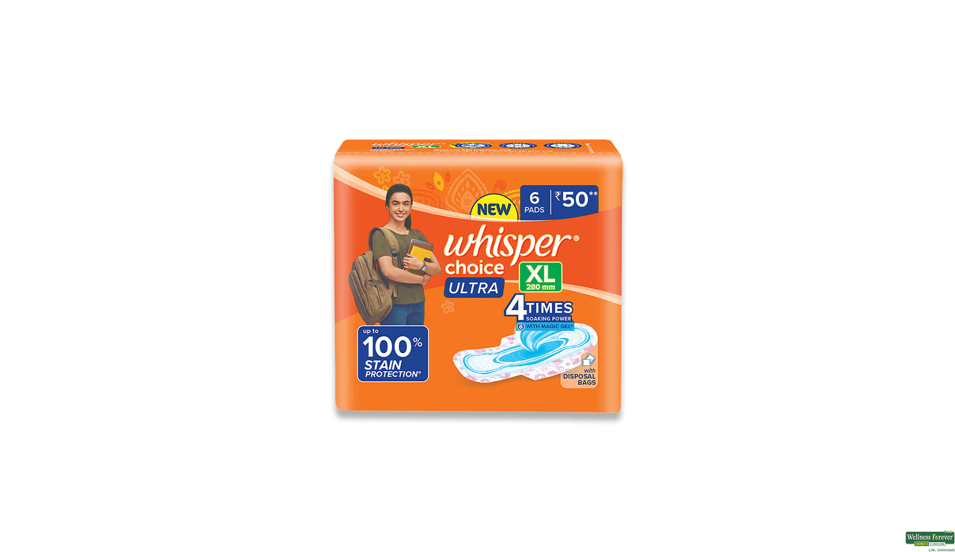 WHISPER CHOICE EXTRA LONG XL 6PC- 1, 6PC, 