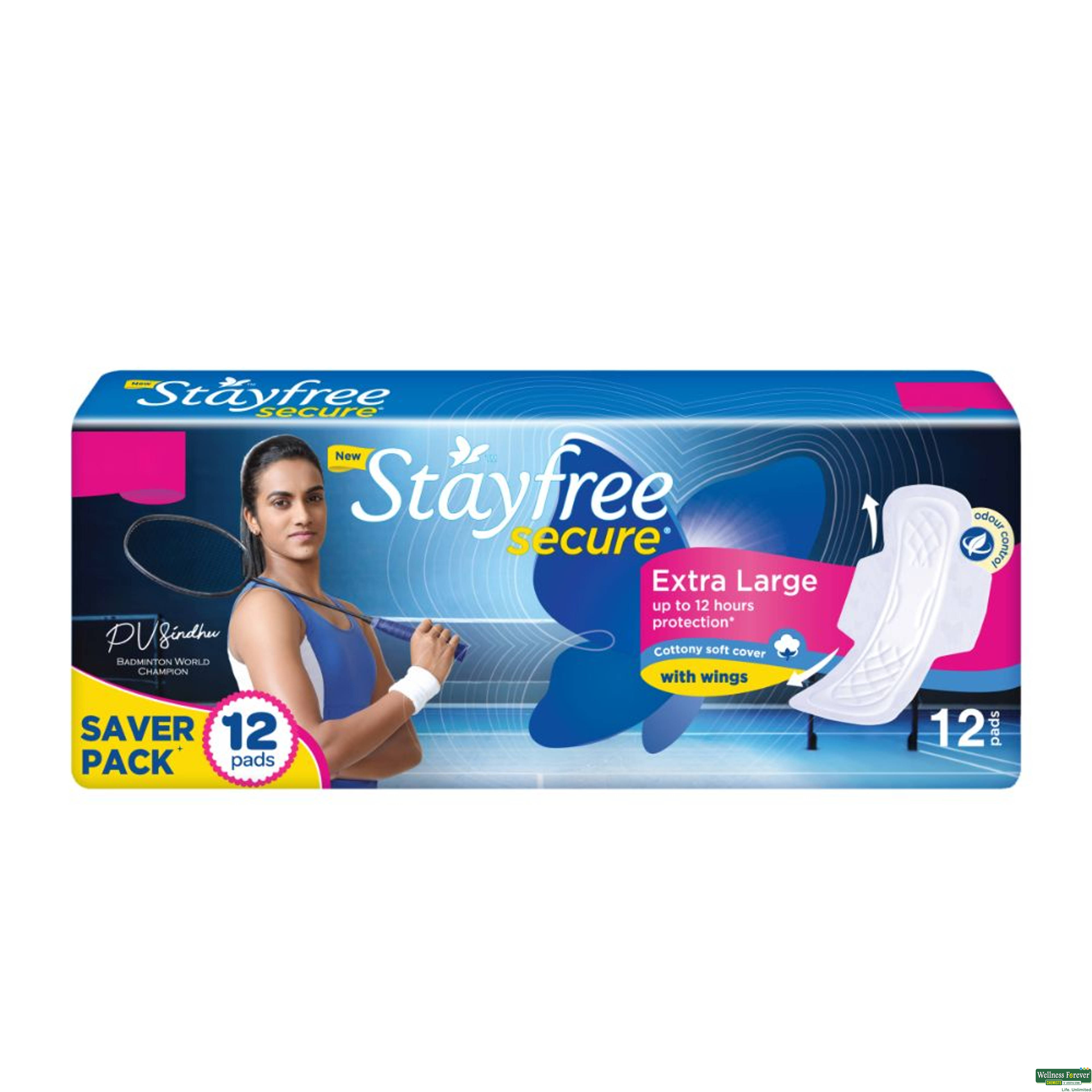 Stayfree Secure XL Cottony Soft Cover Sanitary Pads, 12 pcs -image