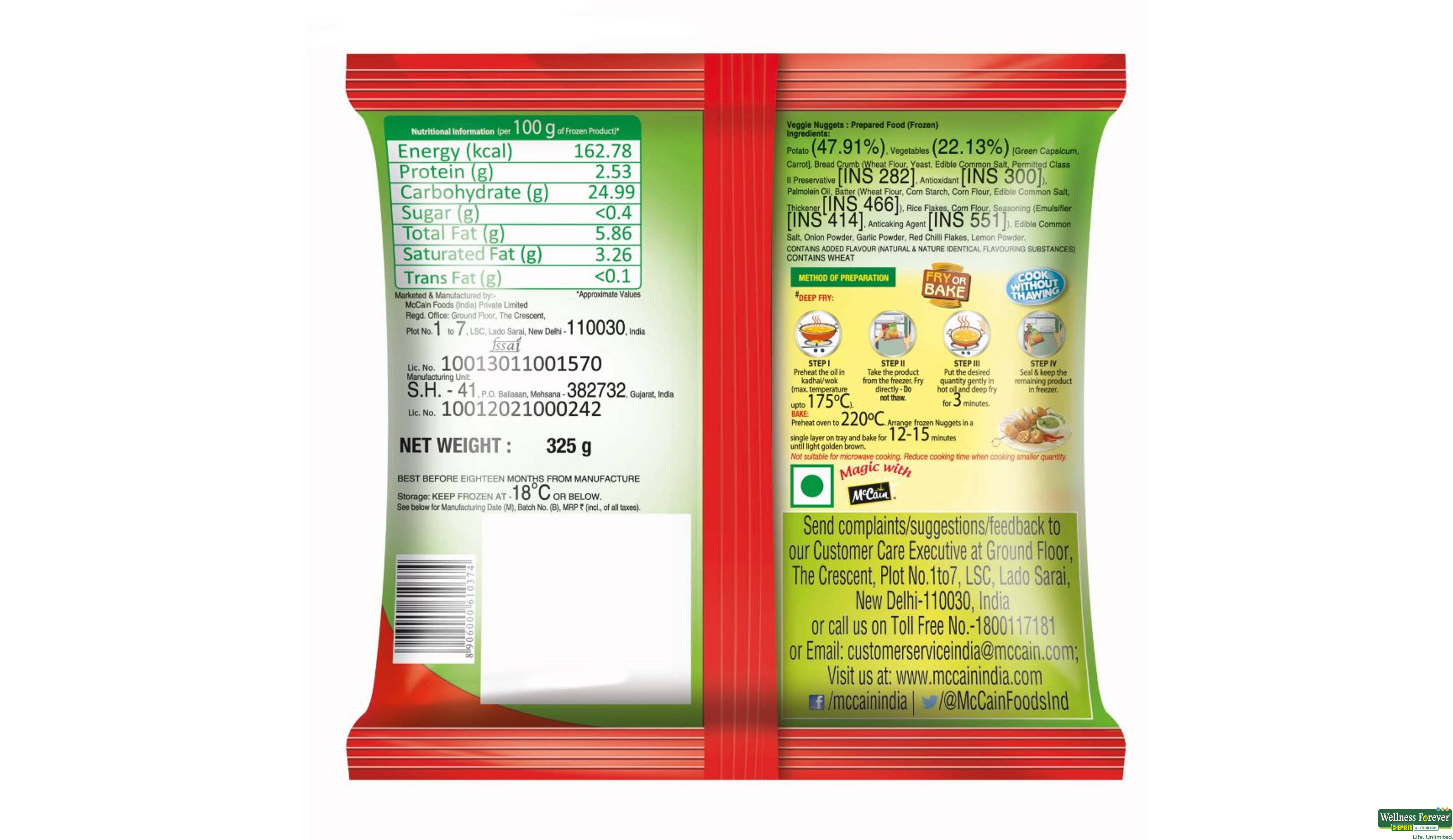 MCCAIN VEGGIE NUGGETS 325GM- 2, 325GM, 