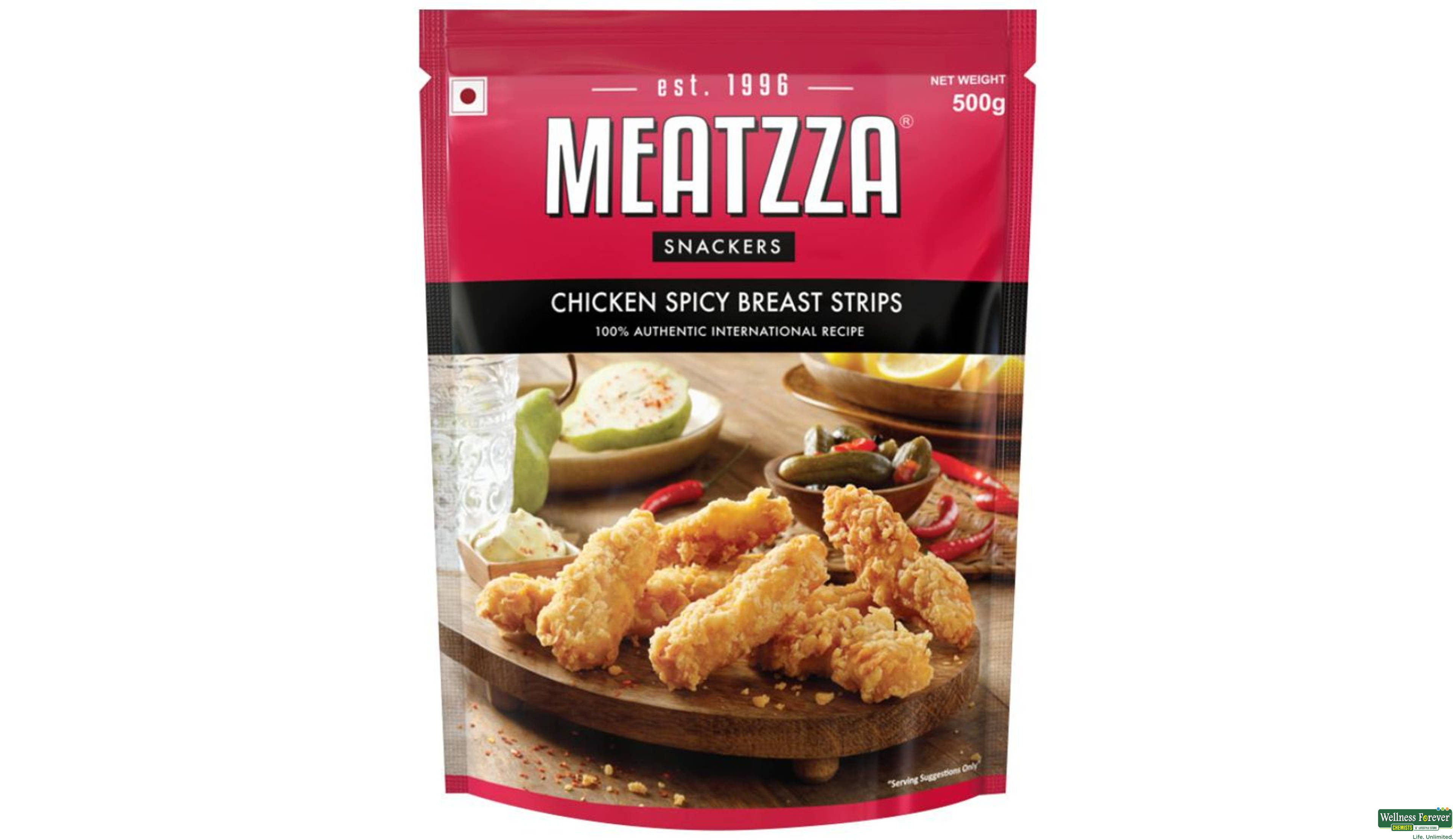 MEATZZA CHICKEN SPICY BREAST STRIPS 500GM- 1, 500GM, 