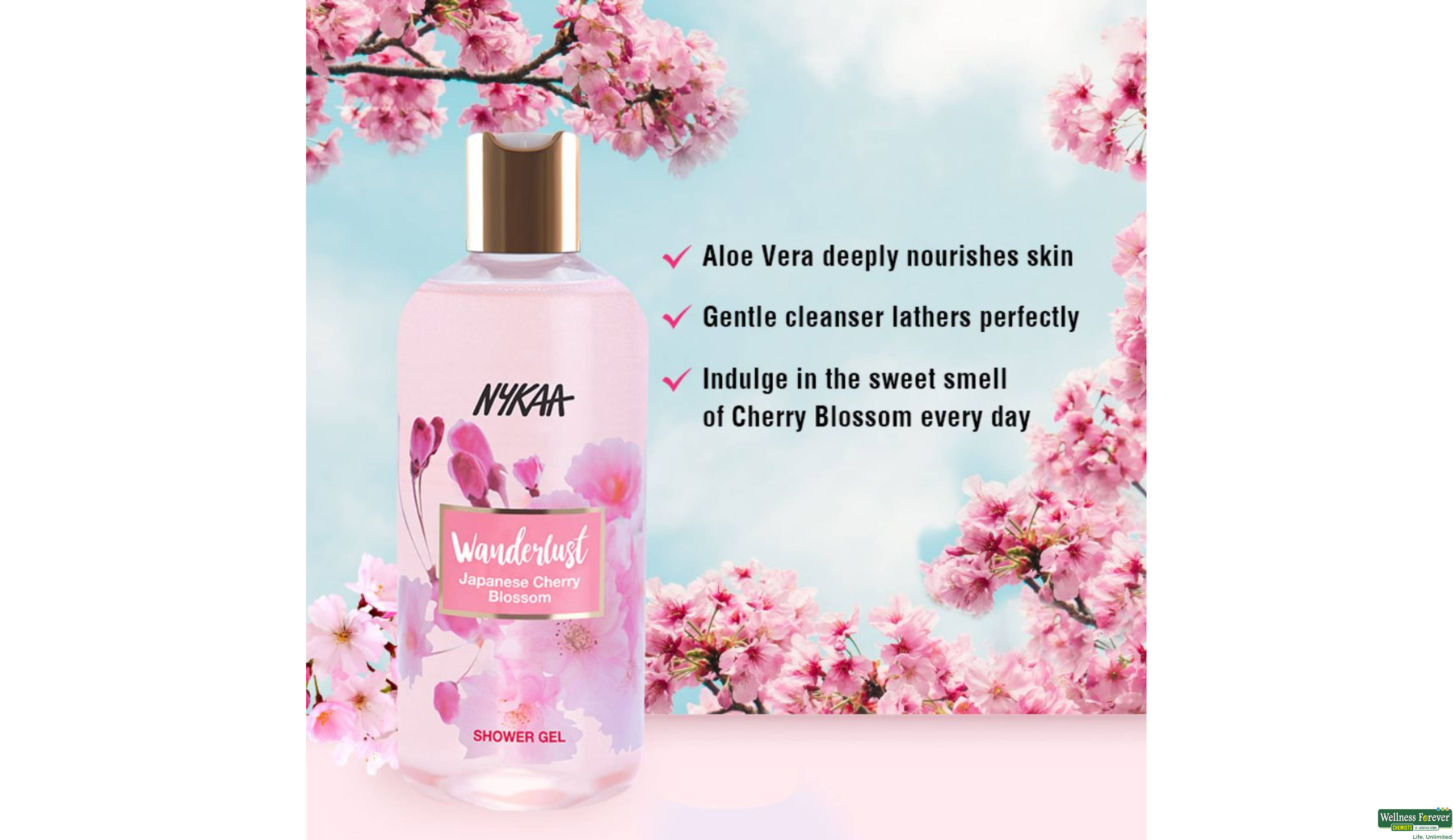 NYKAA WANDERLUST JAPANESE CHERRY BLOSSOM SHOWER GEL 300ML- 3, 1PC, 