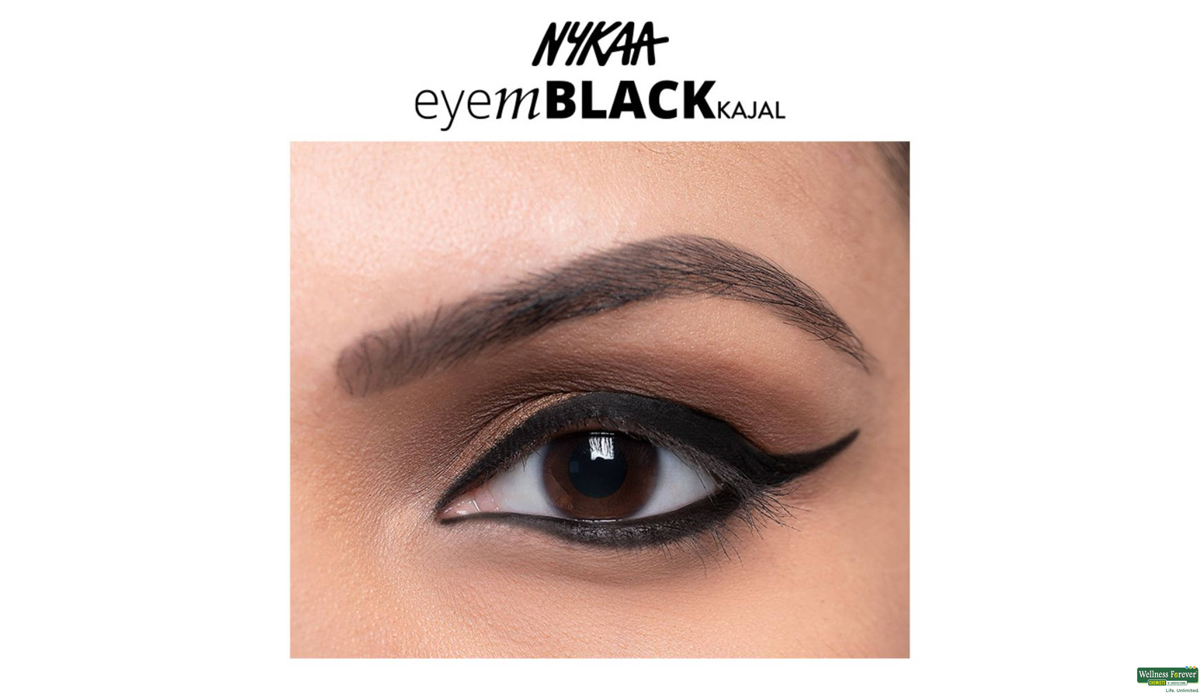 NYKAA EYEM BLACK KAJAL EYELINER WITH FREE NYKAA SHAPNER 1.2GM- 3, 1PC, 