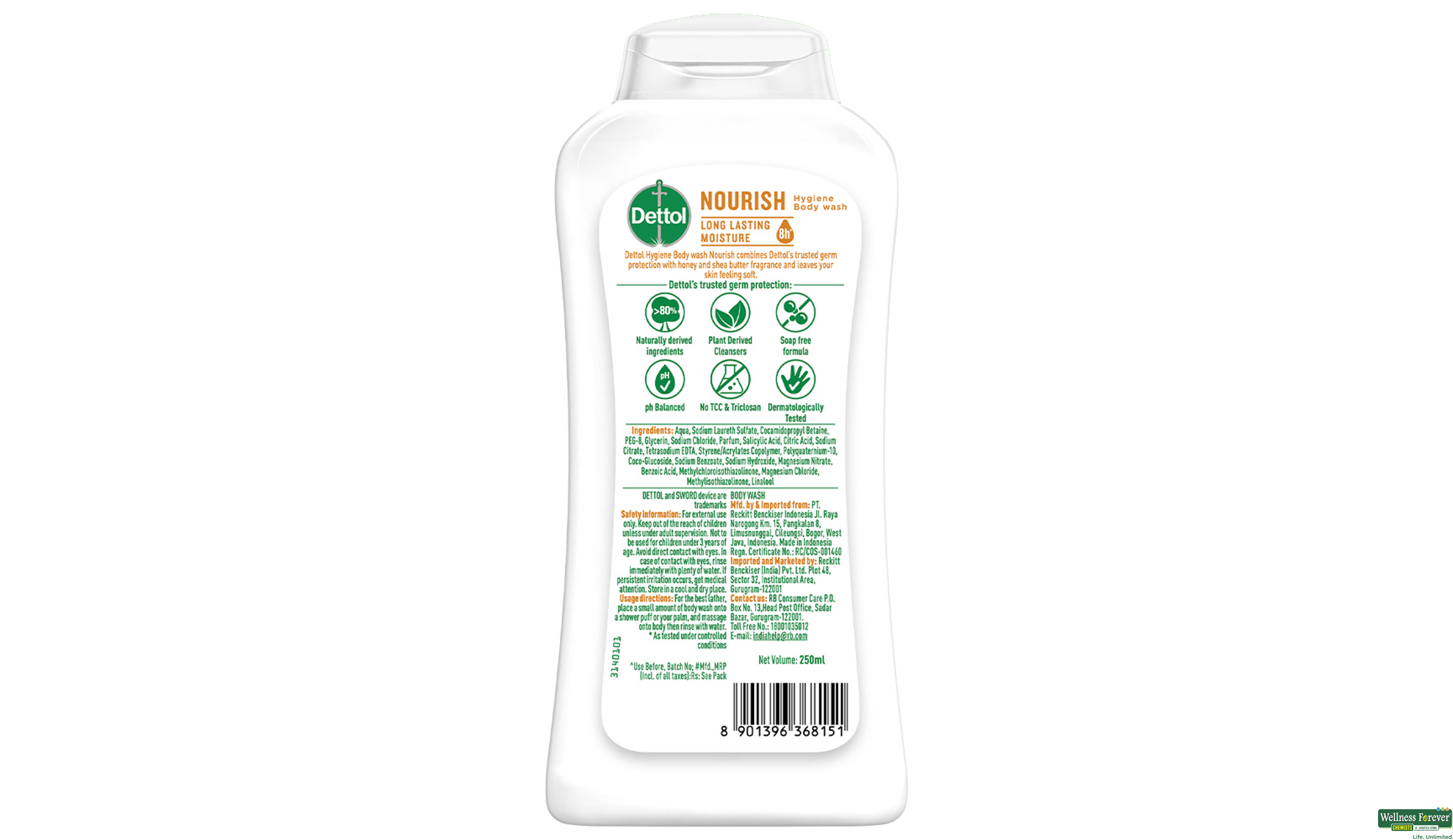 DETTOL IN BW NOURISH 250ML- 3, 250ML, 