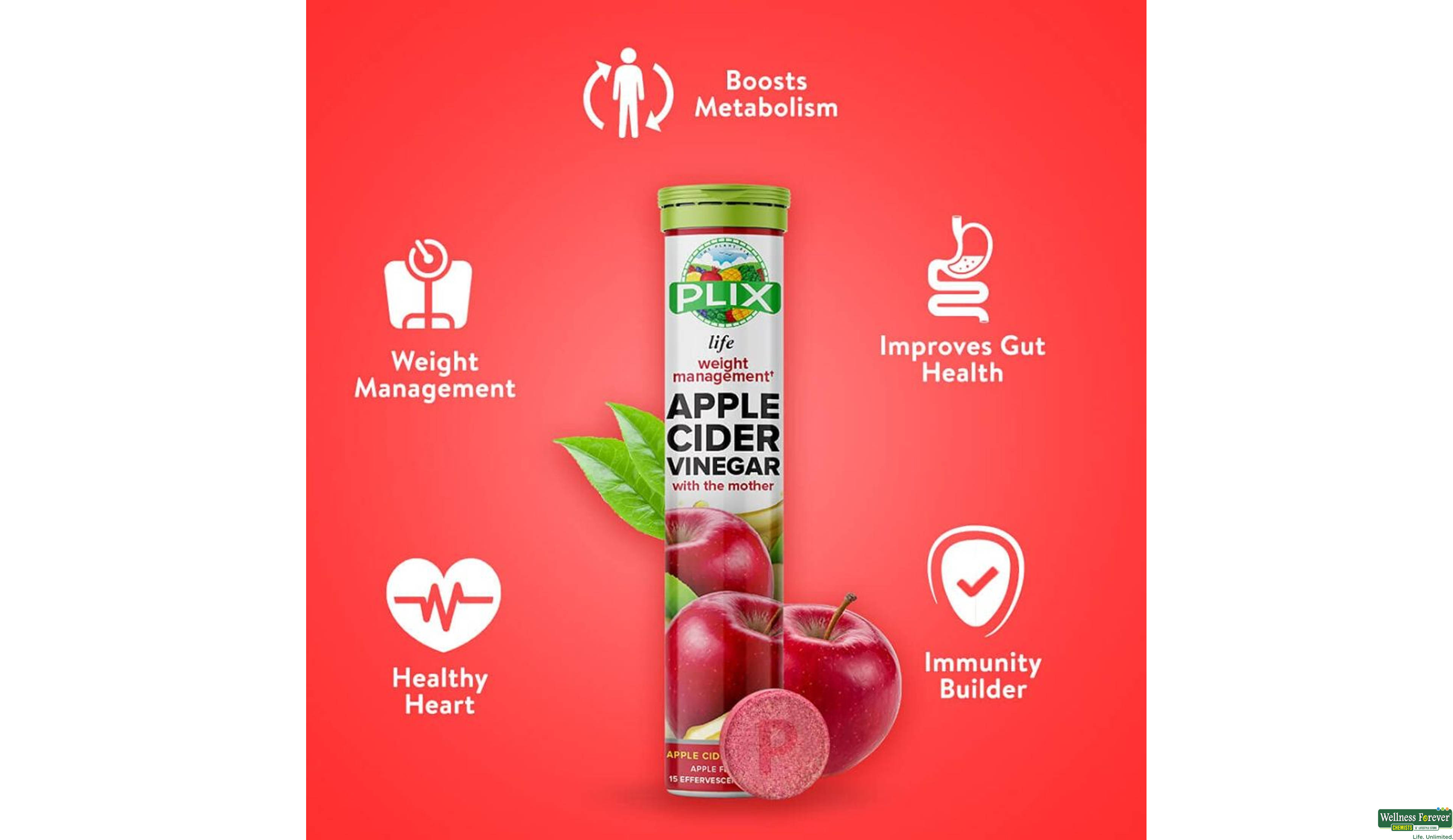 PLIX APPLE CIDER VINEGAR EFFER 15TAB- 3, 60GM, null