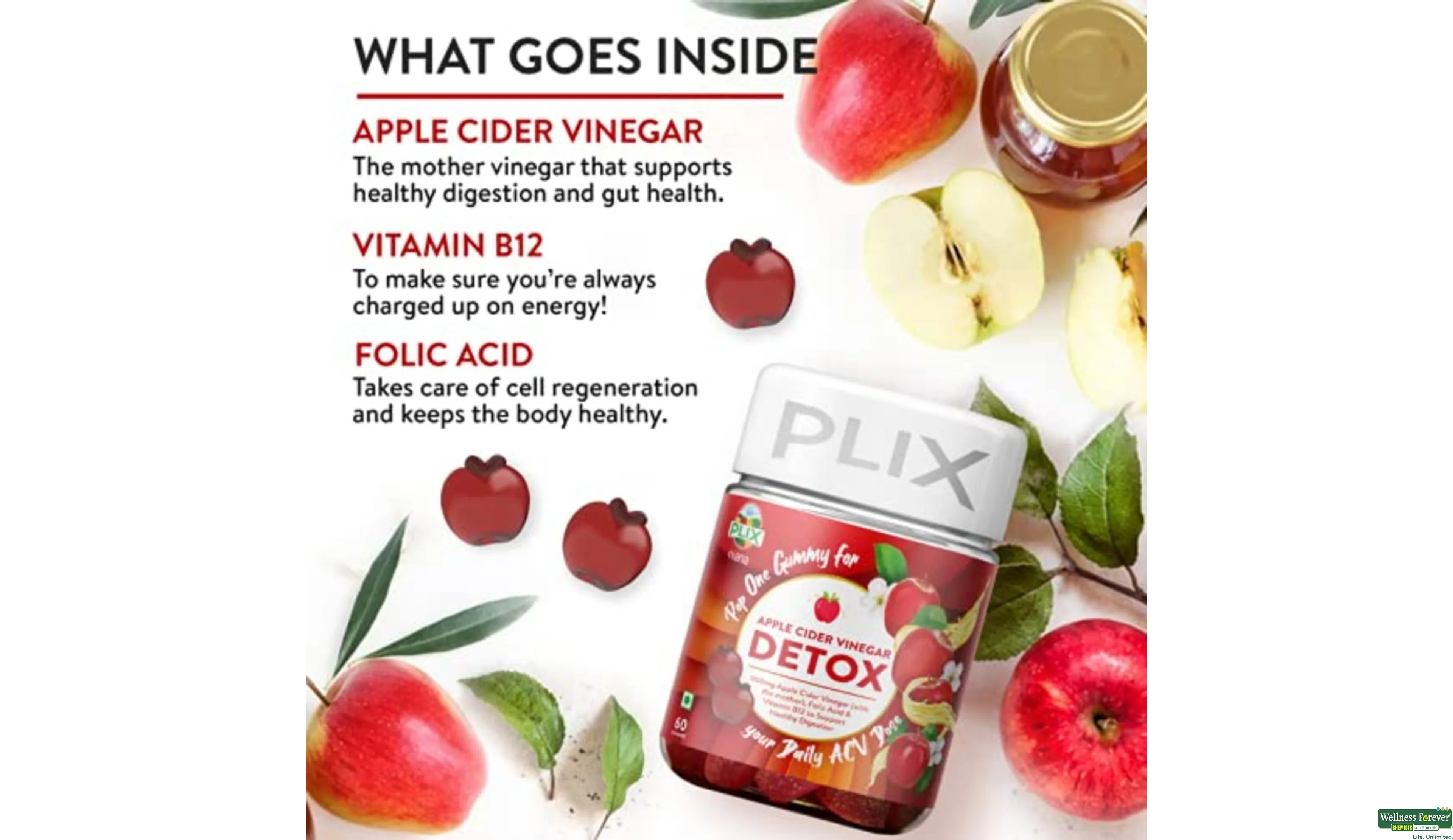 PLIX APPLE CIDER VINEGAR DETOX 30GUMMY- 2, 180GM, null