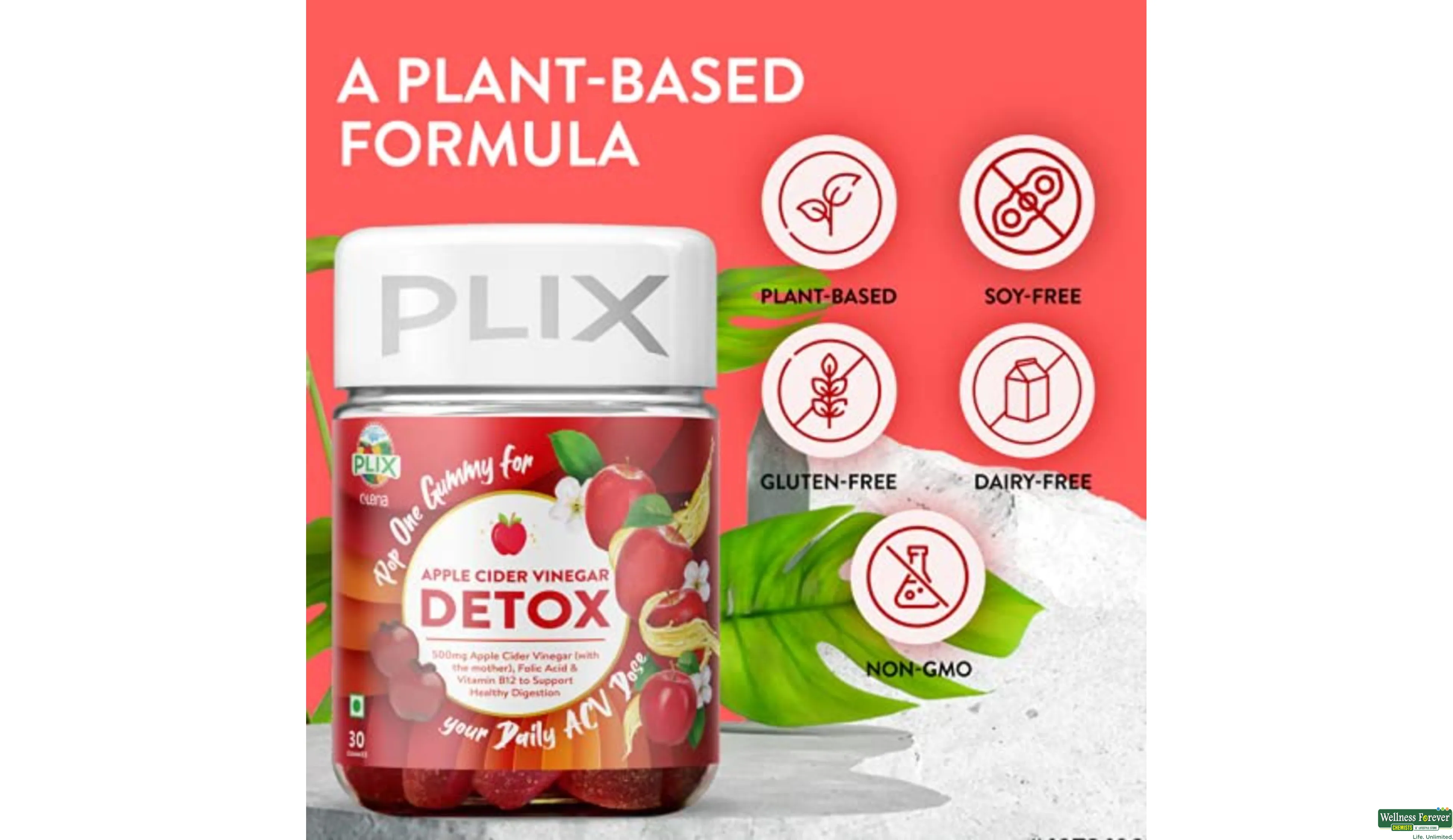 PLIX APPLE CIDER VINEGAR DETOX 30GUMMY- 3, 180GM, null