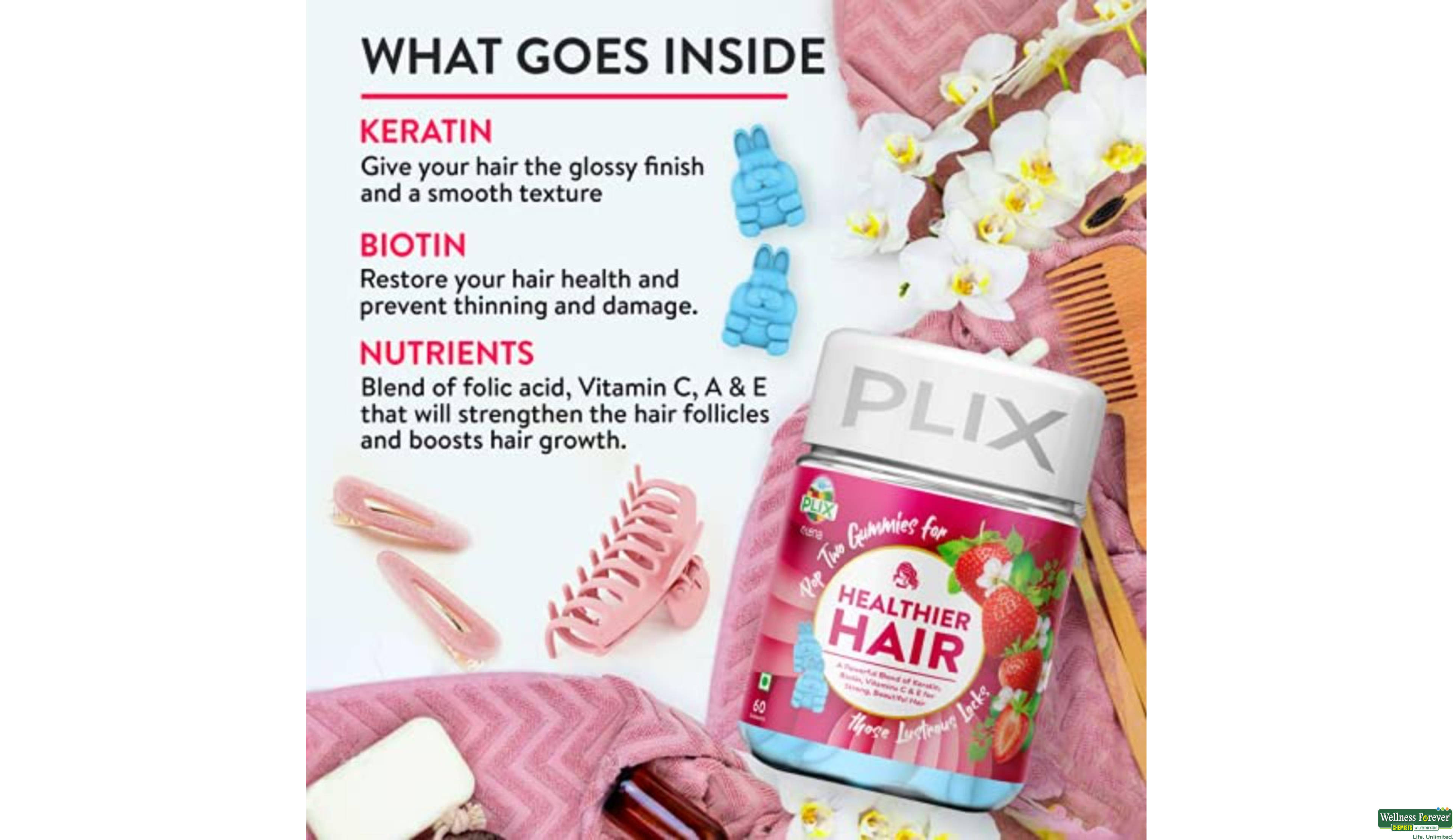 PLIX HAIR BIOTIN HEALTHIER 60GUMMY- 2, 60GUMS, null