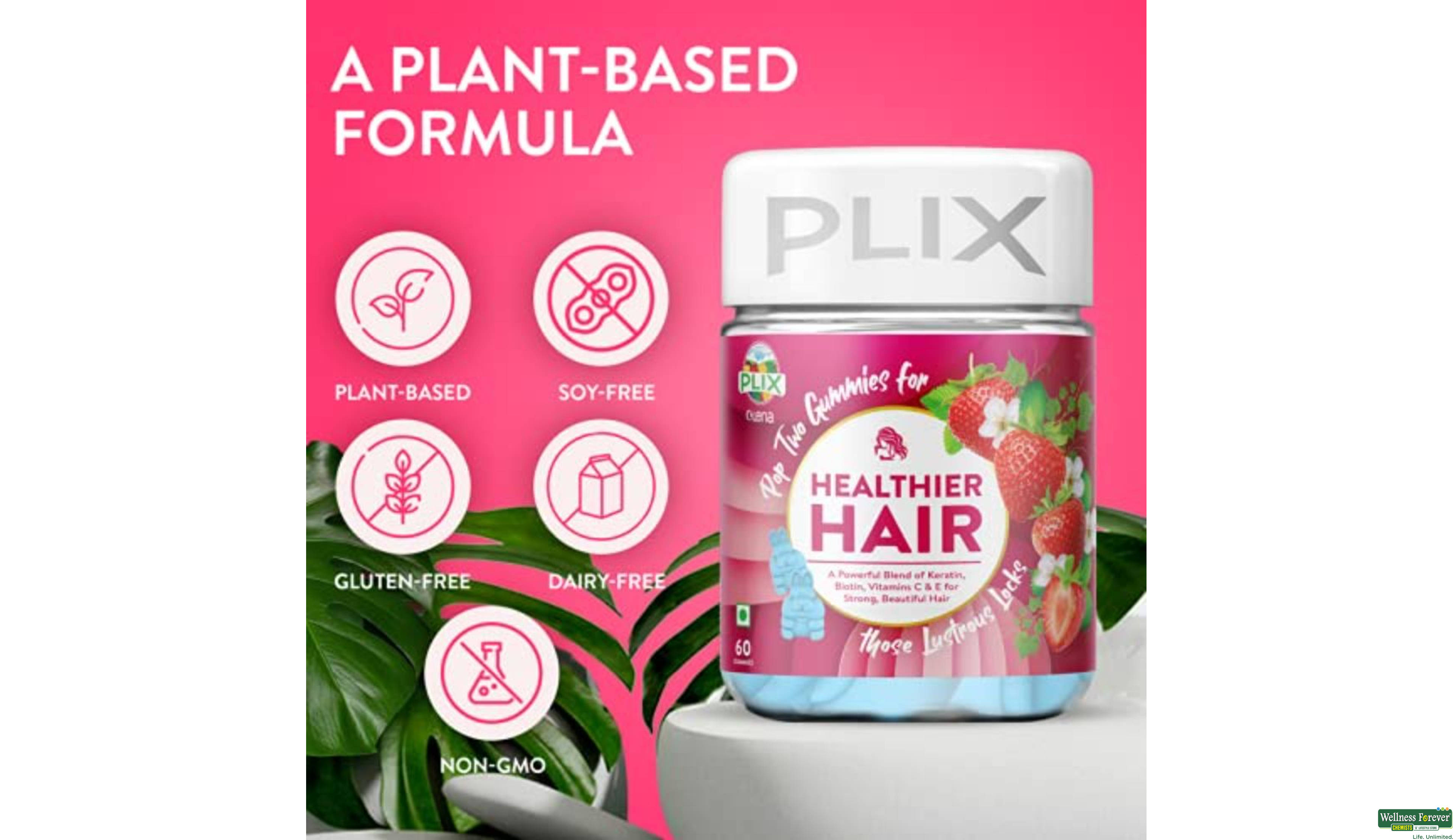 PLIX HAIR BIOTIN HEALTHIER 60GUMMY- 3, 60GUMS, null