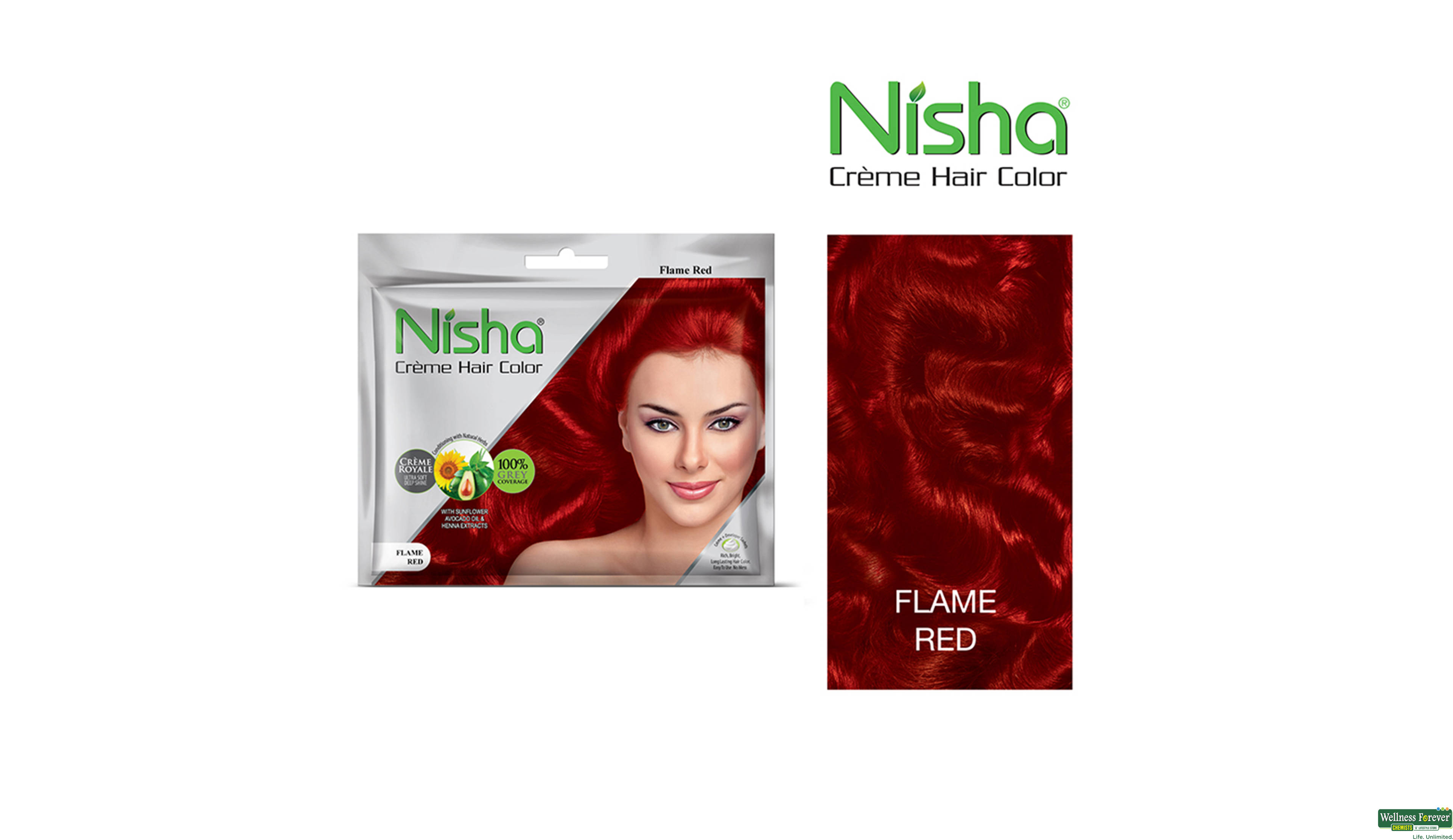 NISHA CREME COLOR POUCH FLAME RED 50GM- 2, 50GM, 