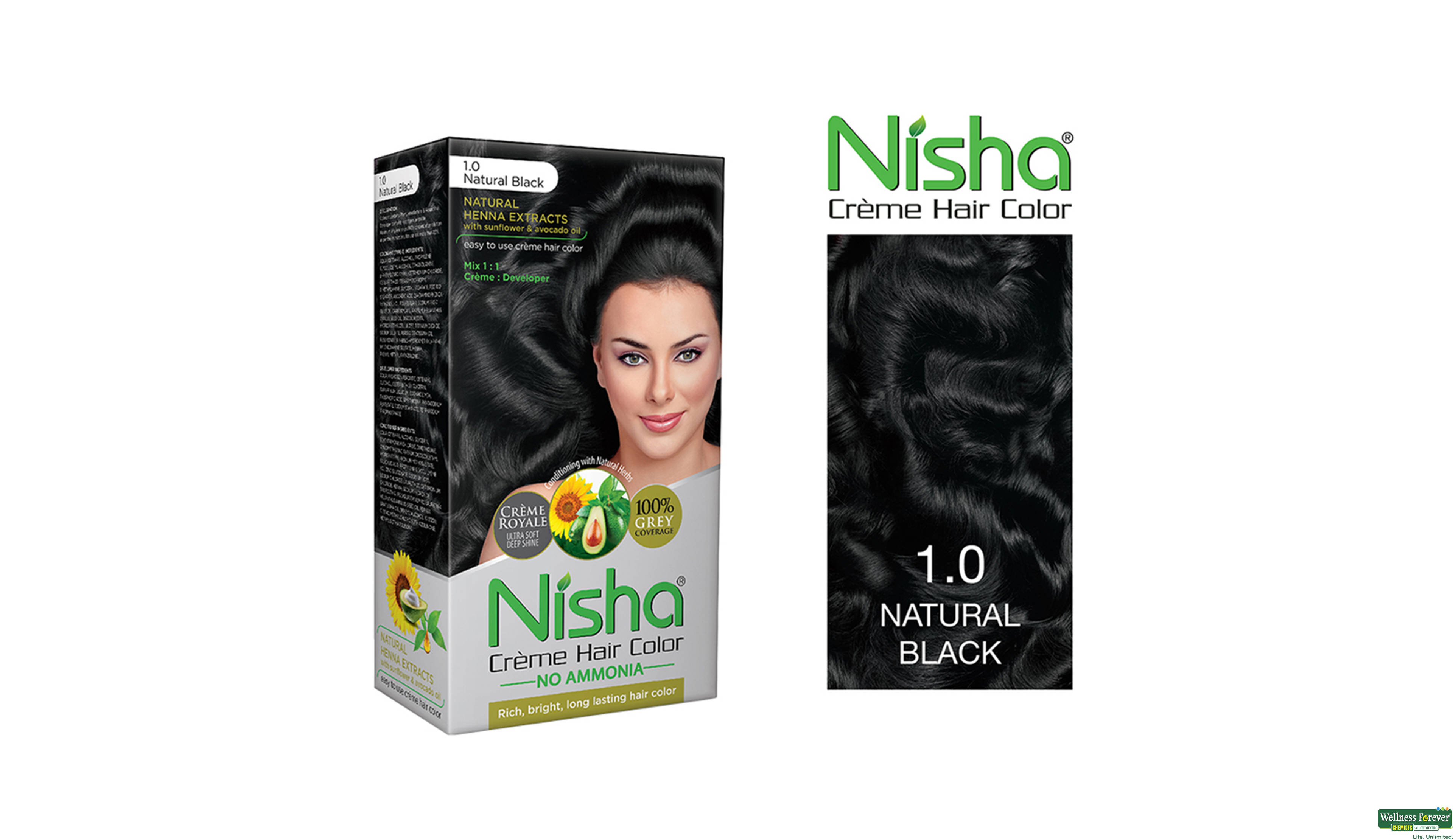NISHA CREME COLOR BOX NATURAL BLACK 1.0 138GM- 2, 138GM, 