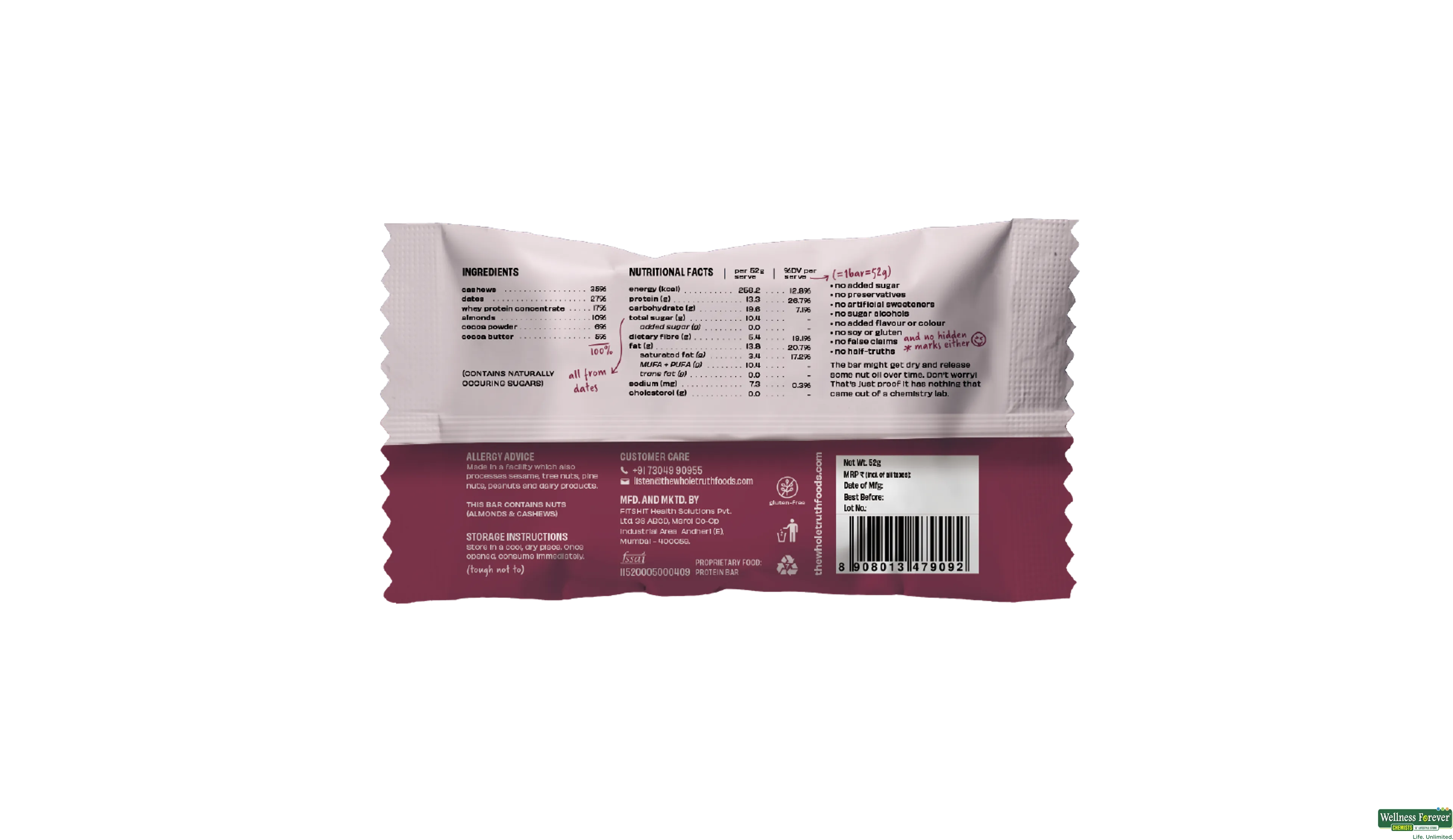 THE WHOLE T BAR COCOA PROTEIN 52GM- 2, 52GM, null