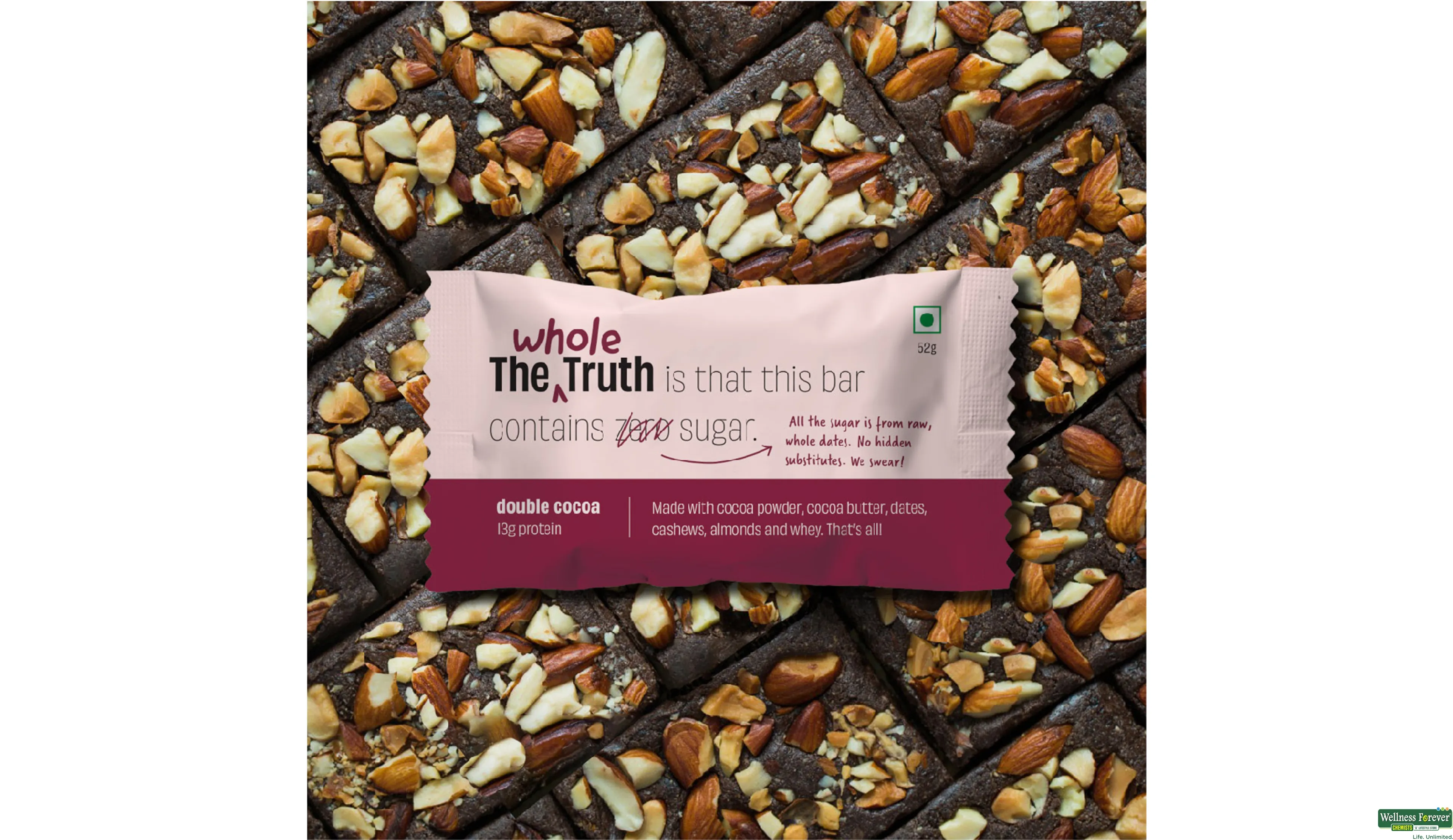 THE WHOLE T BAR COCOA PROTEIN 52GM- 3, 52GM, null