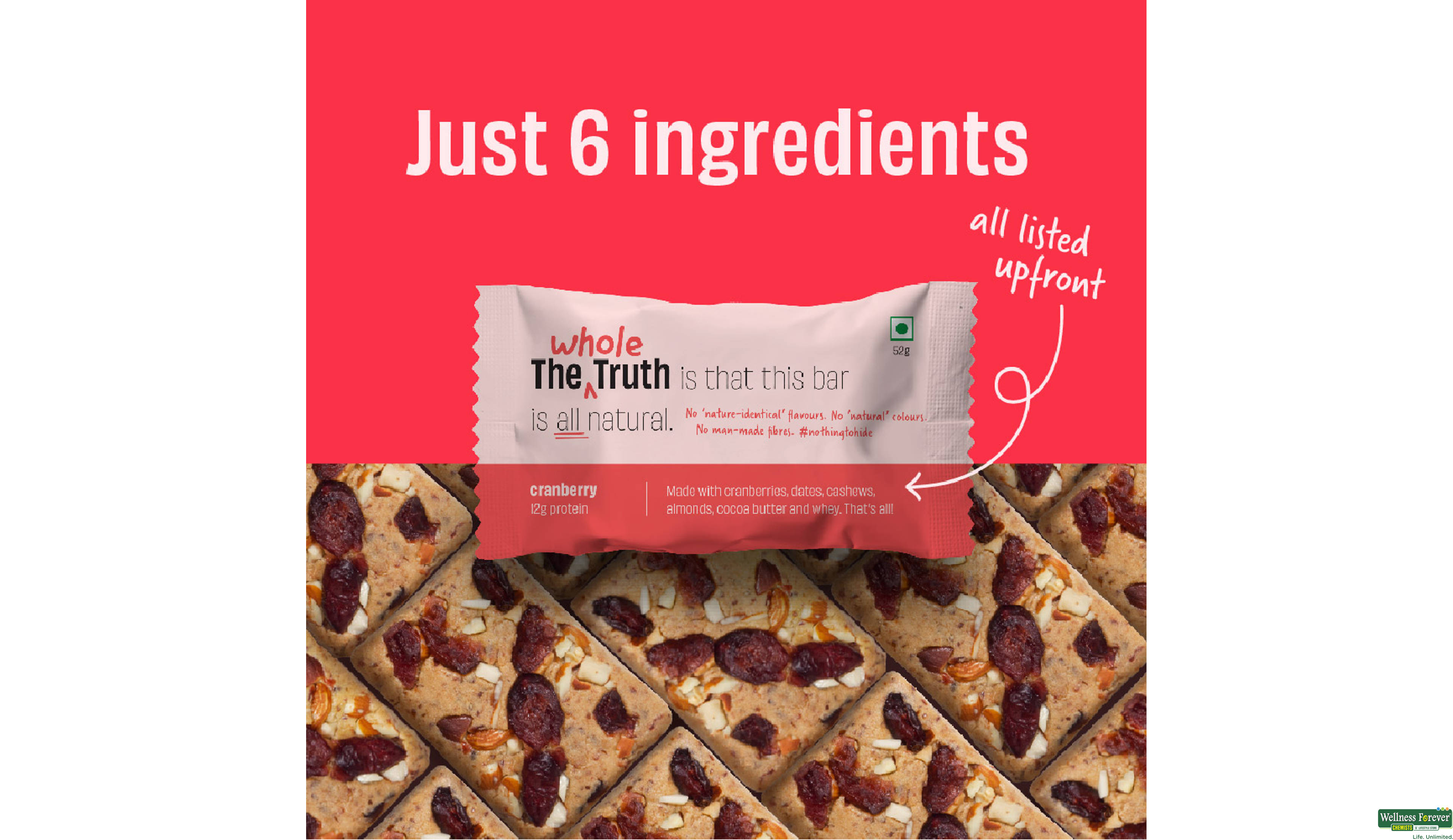 THE WHOLE T BAR CRANBERRY PROTEIN 52GM- 3, 52GM, null