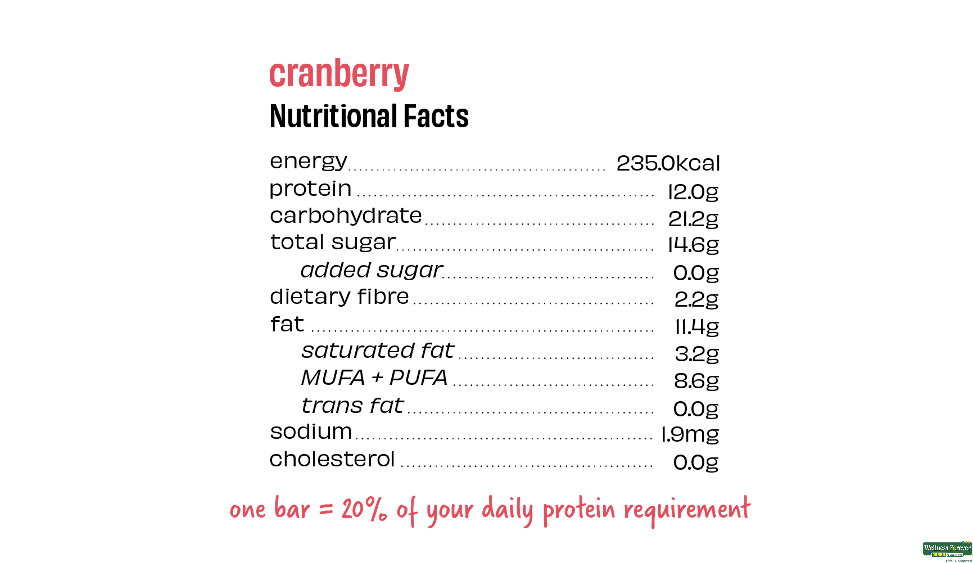 THE WHOLE T BAR CRANBERRY PROTEIN 52GM- 6, 52GM, null